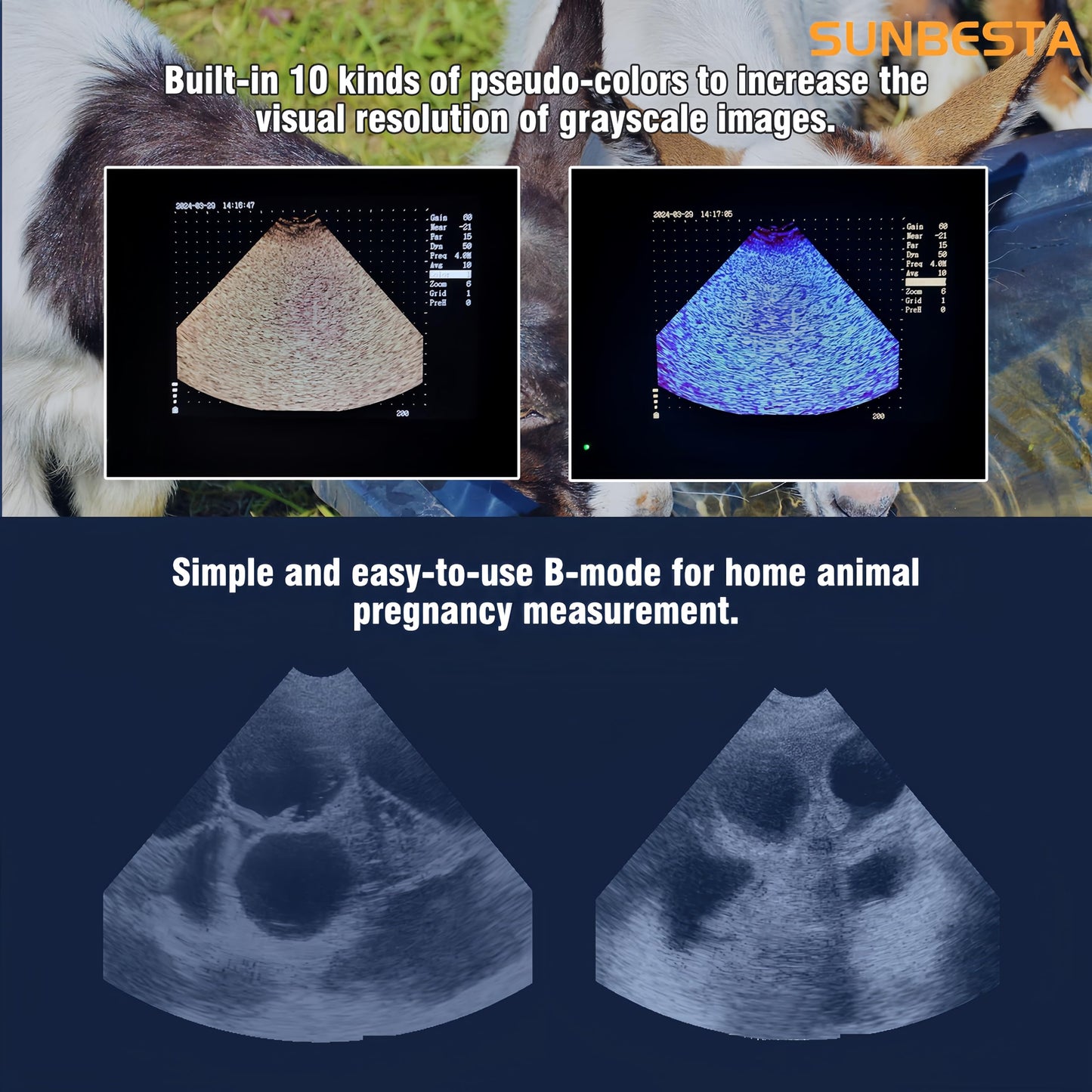 SUNBESTA Portable Veterinary Ultrasound Pregnancy Scanner with 5.7” HD Display, Waterproof 3.5MHz Probe with Heating, Lightweight Handheld Machine with Carrying Case for Dogs, Pigs, Sheep & Farm Use