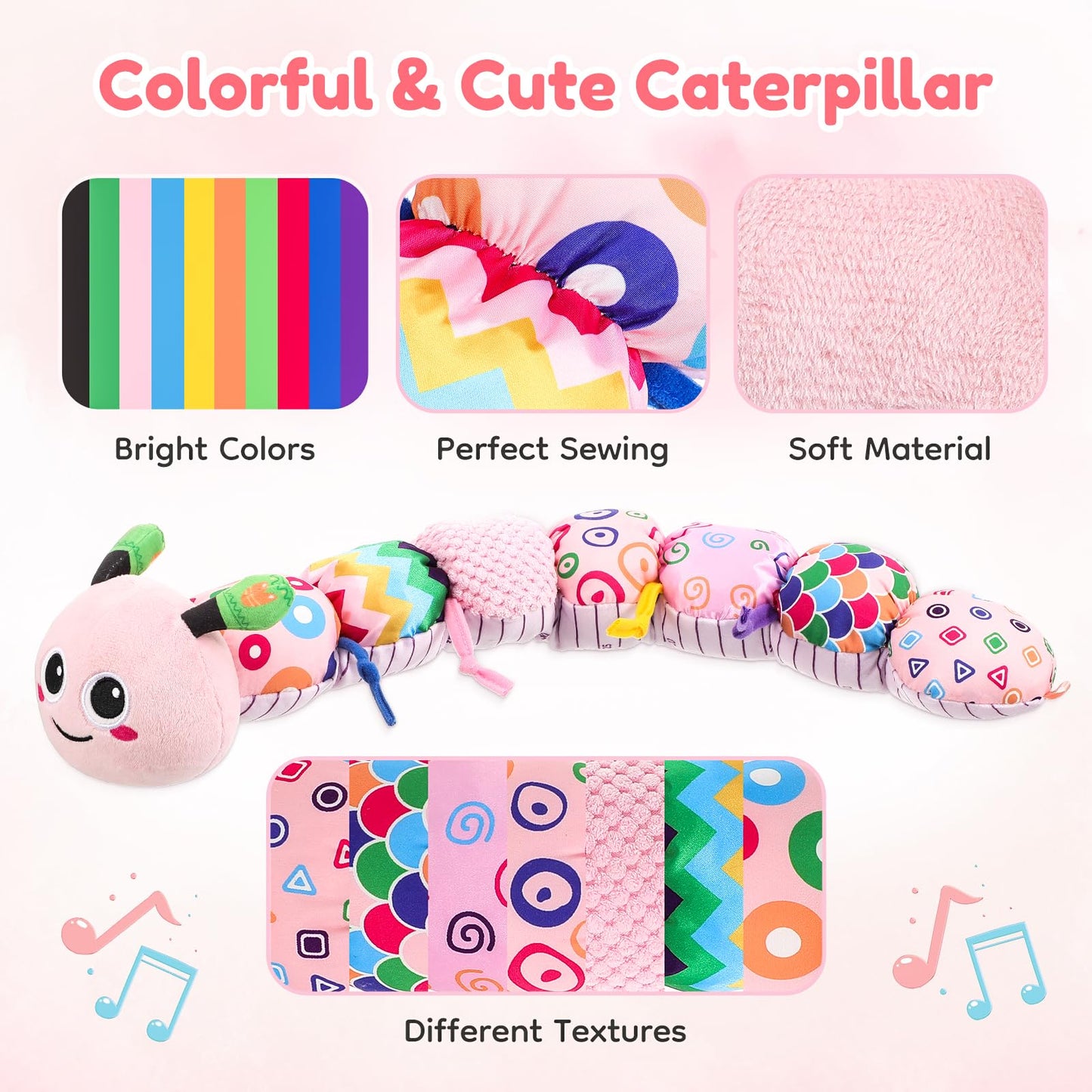Baby Girl Toys 0-6 Months - Tummy Time Gifts Stuffed Sensory Caterpillar Toys for 0-3 3-6 6-9 6-12 Months Newborn Infant Rattles Crinkle Textures Soft Plush 3 4 5 6 7 8 9 10 Months Boys Girls Present