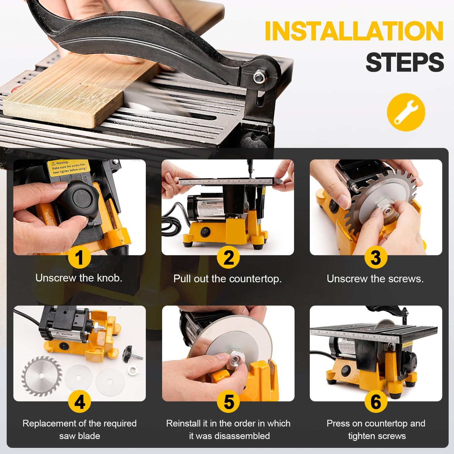 Sbestily Mini Table Saw, Portable Multi-Functional Electric Miter Saw for DIY Crafts, Cutting Metal, Ceramic Tile, Glass, Desktop Saws with 3 Blades