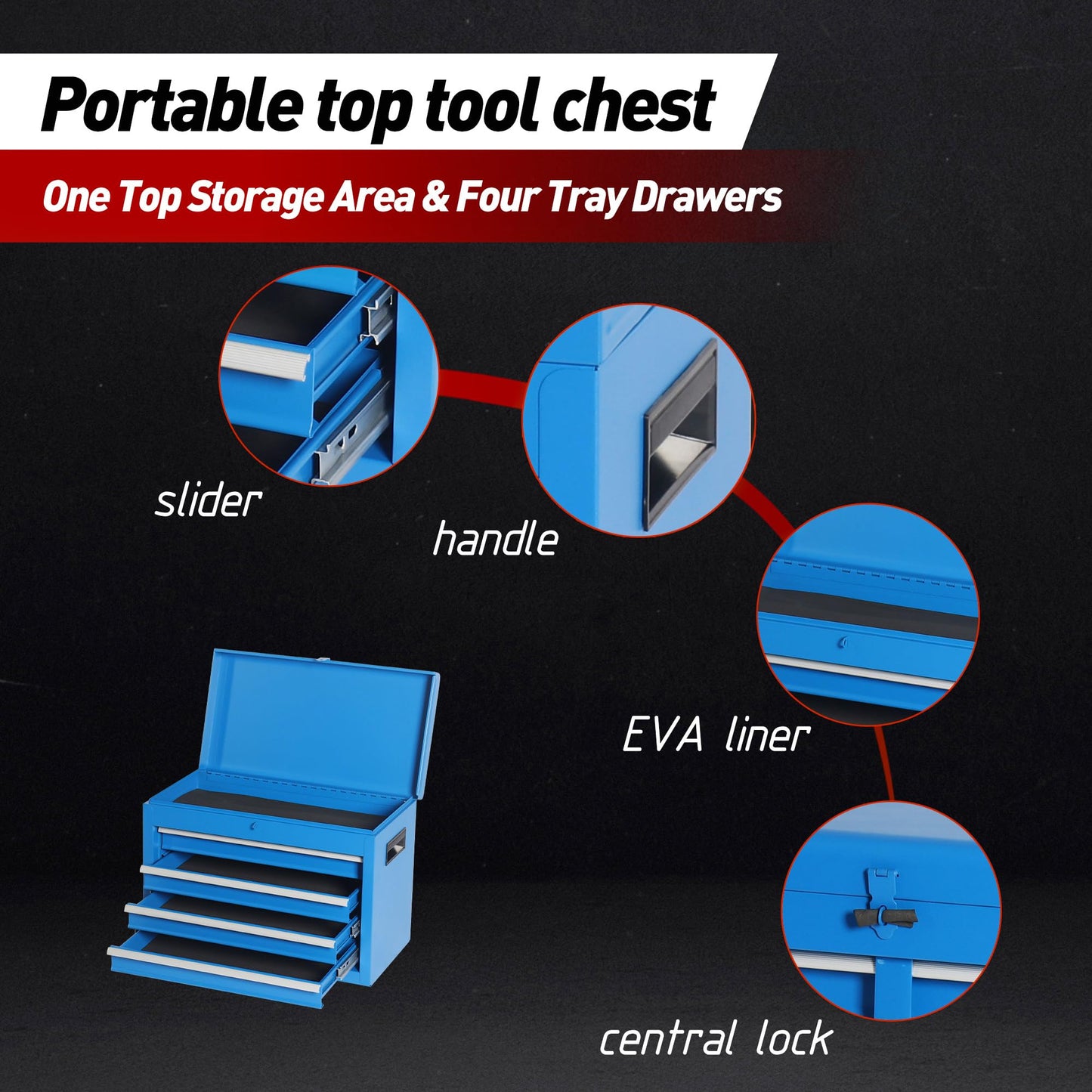Fsazub 5 Drawers Tool Cart with Wheels & 1 Cabinet,Detachable Portable Top Box,Lock Rolling Tool Chest Trolley Organizer Set,Multifunctional Tool Box w/Storage Lockers for Garage & Workshop (Blue)