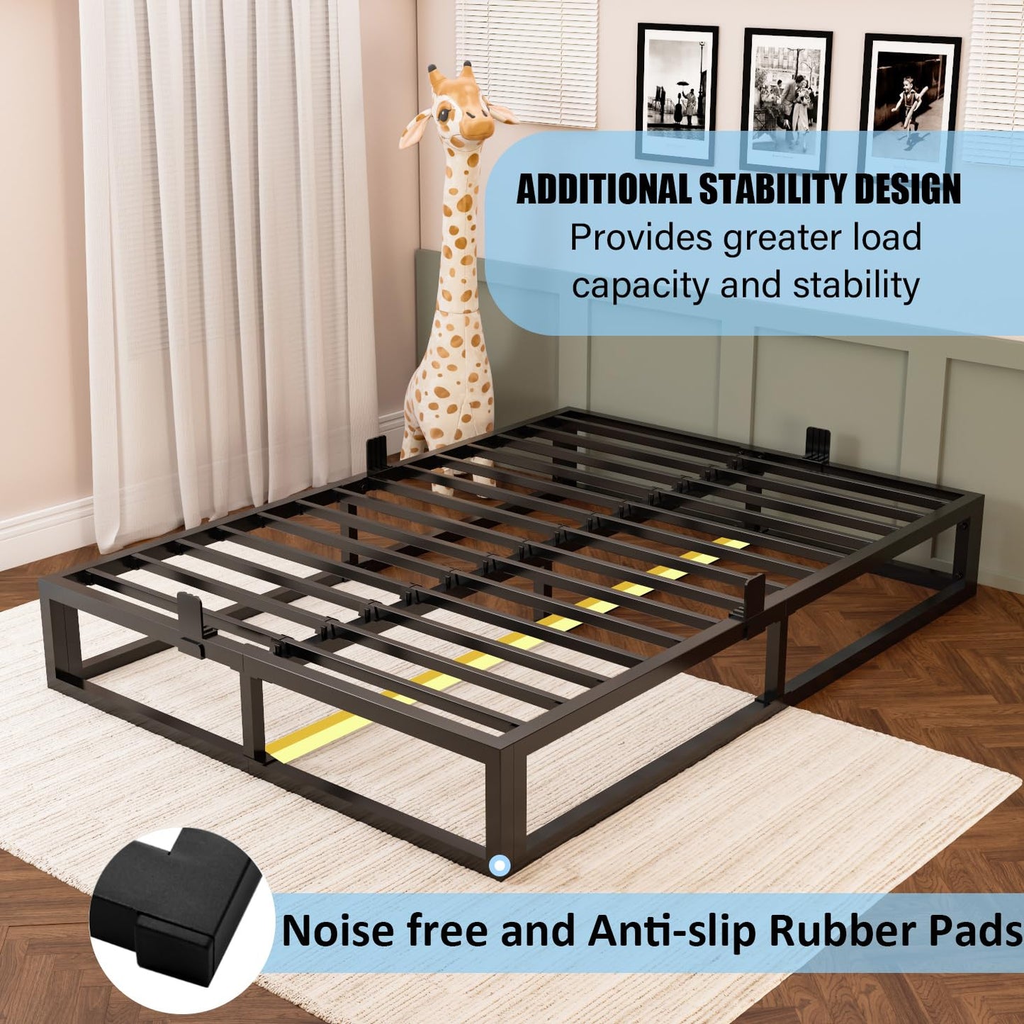 Bilily 10 Inch Queen Bed Frame with Steel Slat Support, Low Profile Queen Metal Platform Bed Frame Support Mattress Foundation, No Box Spring Needed/Easy Assembly/Noise Free