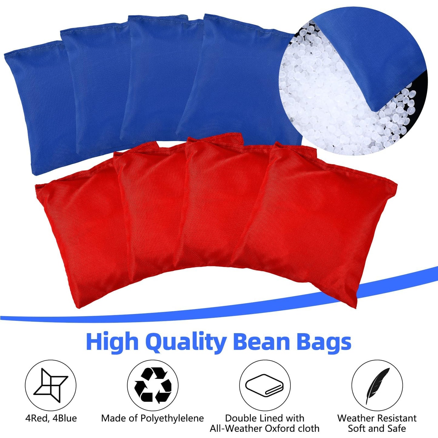 NZQXJXZ 3x2 ft Cornhole Board Set with 8 Bean Bags and Carrying Bag, Outdoor Toss Game Set for Kids and Adults, Portable Corn Hole Sets for Beach Lawn Backyard (Red and Blue)