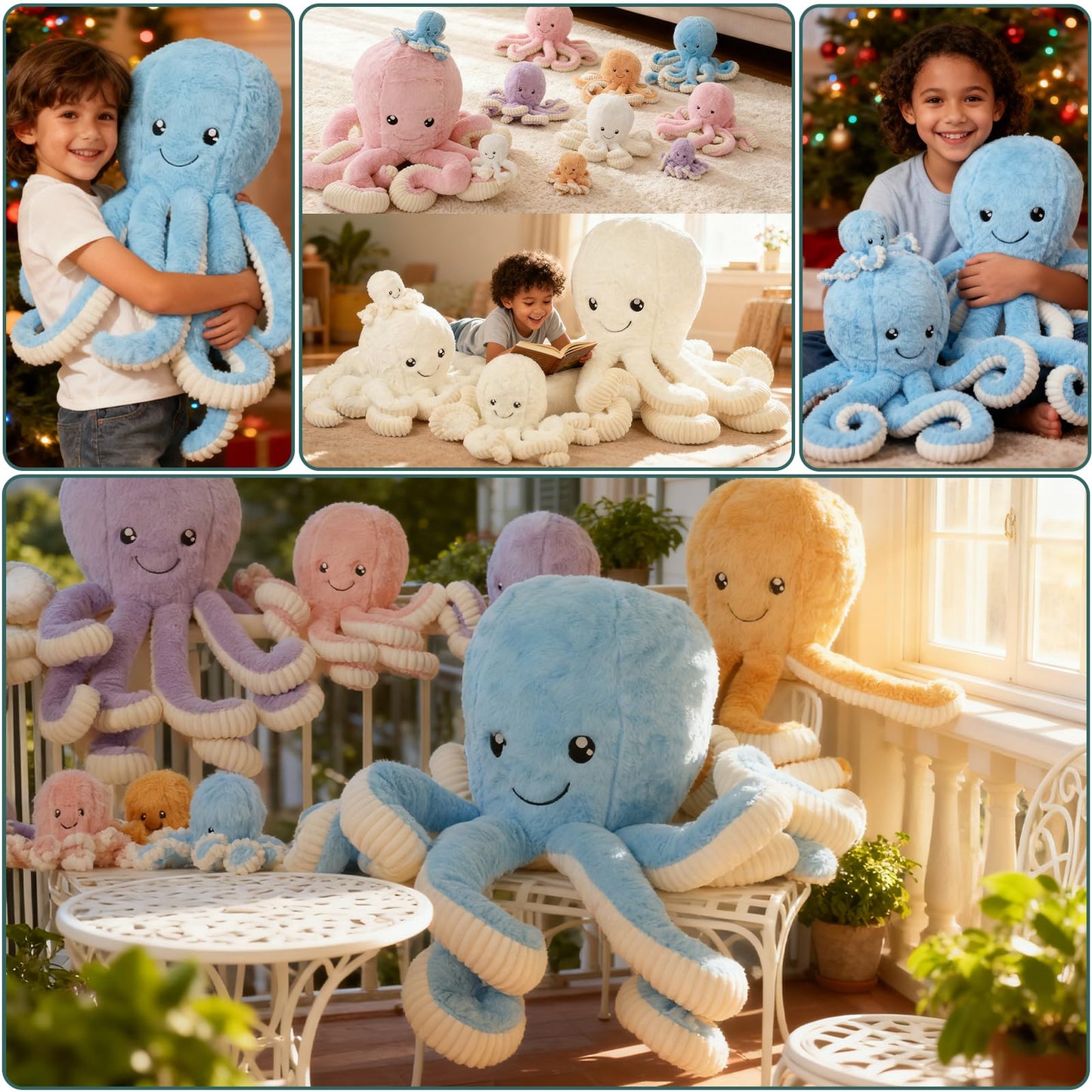 DENTRUN Octopus Stuffed Animals, Giant Octopus Plush Doll Play Toys for Kids Girls Boys Adults Birthday Xmas Halloween Present Stuffed Sea Animals Plushie, 7/16/24/32 Inches, 5 Colors