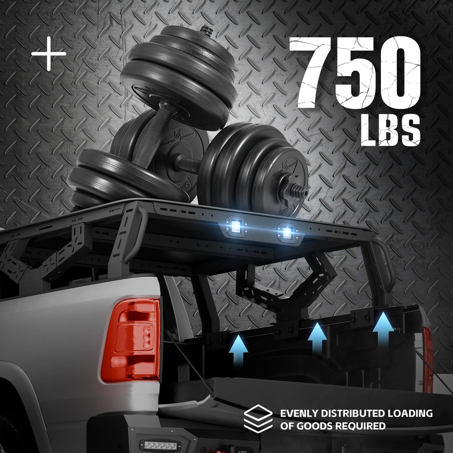Bed Racks Truck Cargo Carrier with 2 LED Lights Compatible with Ford F150/ Toyota Tacoma/Jeep Gladiator JT/Nissan Frontier/Chevy Colorado/GMC Canyon/Ranger