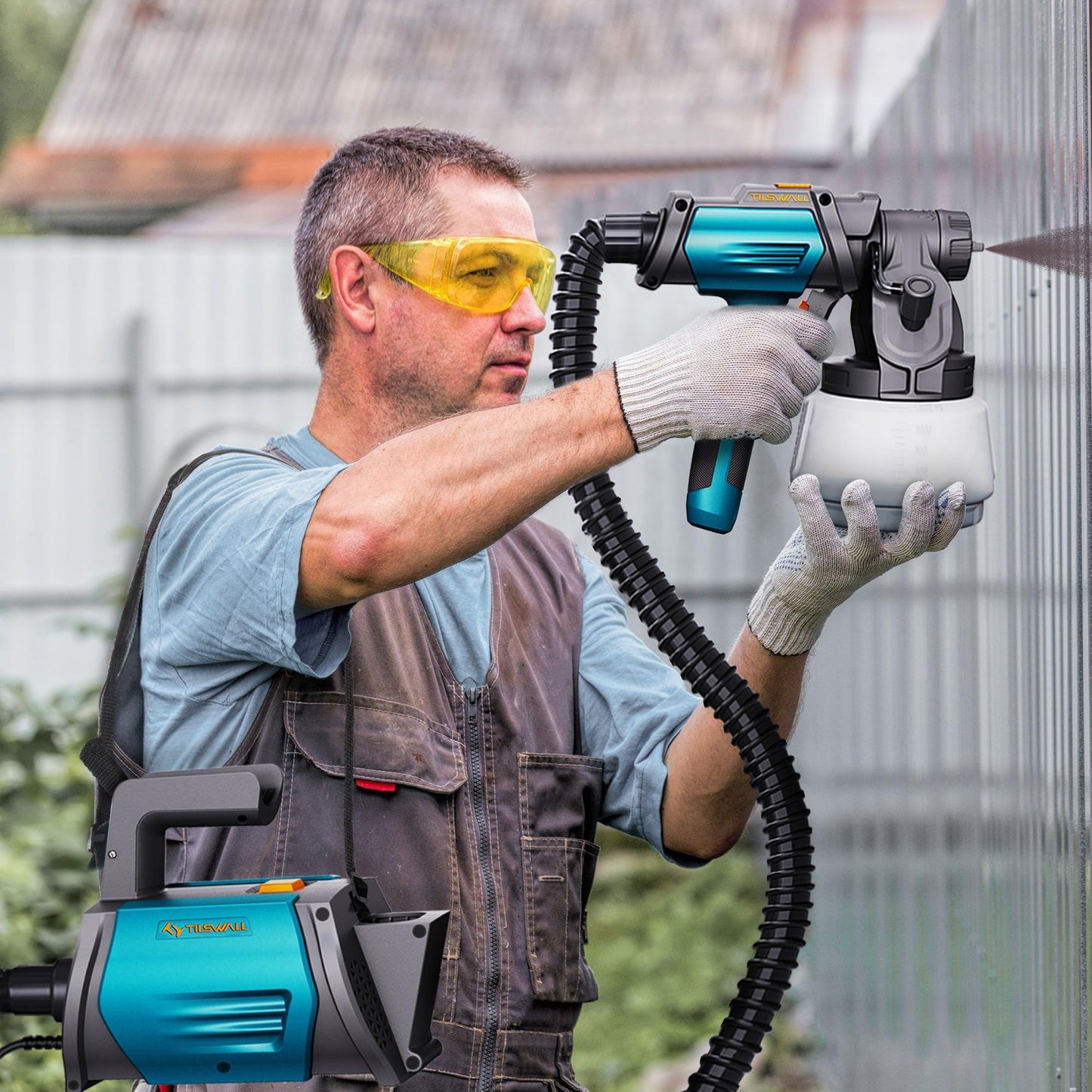 Tilswall Paint Sprayer 800W HVLP Spray Paint Gun with 1300ml Container, Electric Paint Sprayer Gun with 4 Nozzles & 3 Patterns for House Painting Furniture Cabinets Fence Home Walls Shark 800