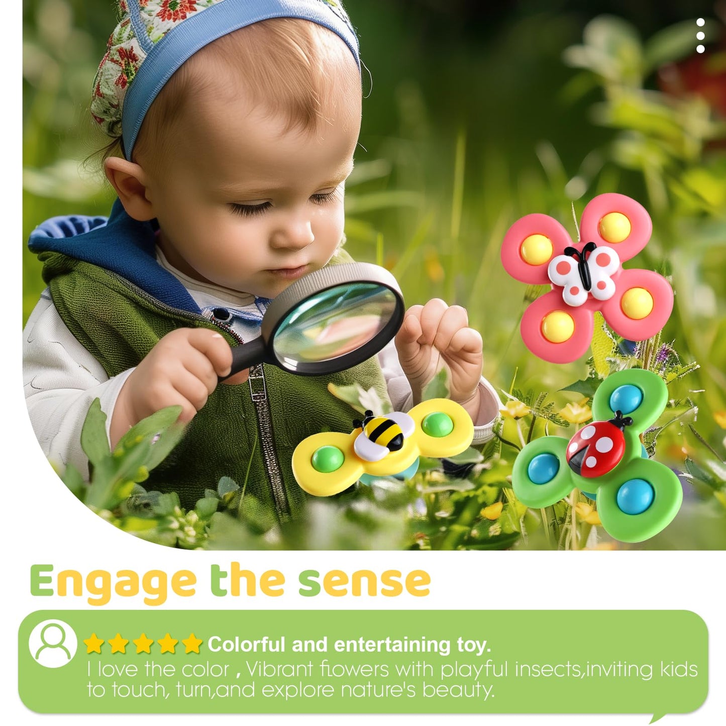 ALASOU 6 PCS Suction Cup Rotating Toys(3 Farm+3 POP) for Infant and Toddlers