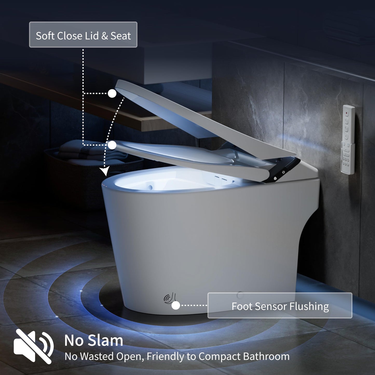 Smart Toilet with Bidet Built in,One Piece Toilets with Tank,Dual Auto Flush,Foam Dispenser,Deodorization,Foot Sensor,Blackout Flush,Heated Seat,Warm Water,Bidet Toilet for Modern Bathroom,Night Light