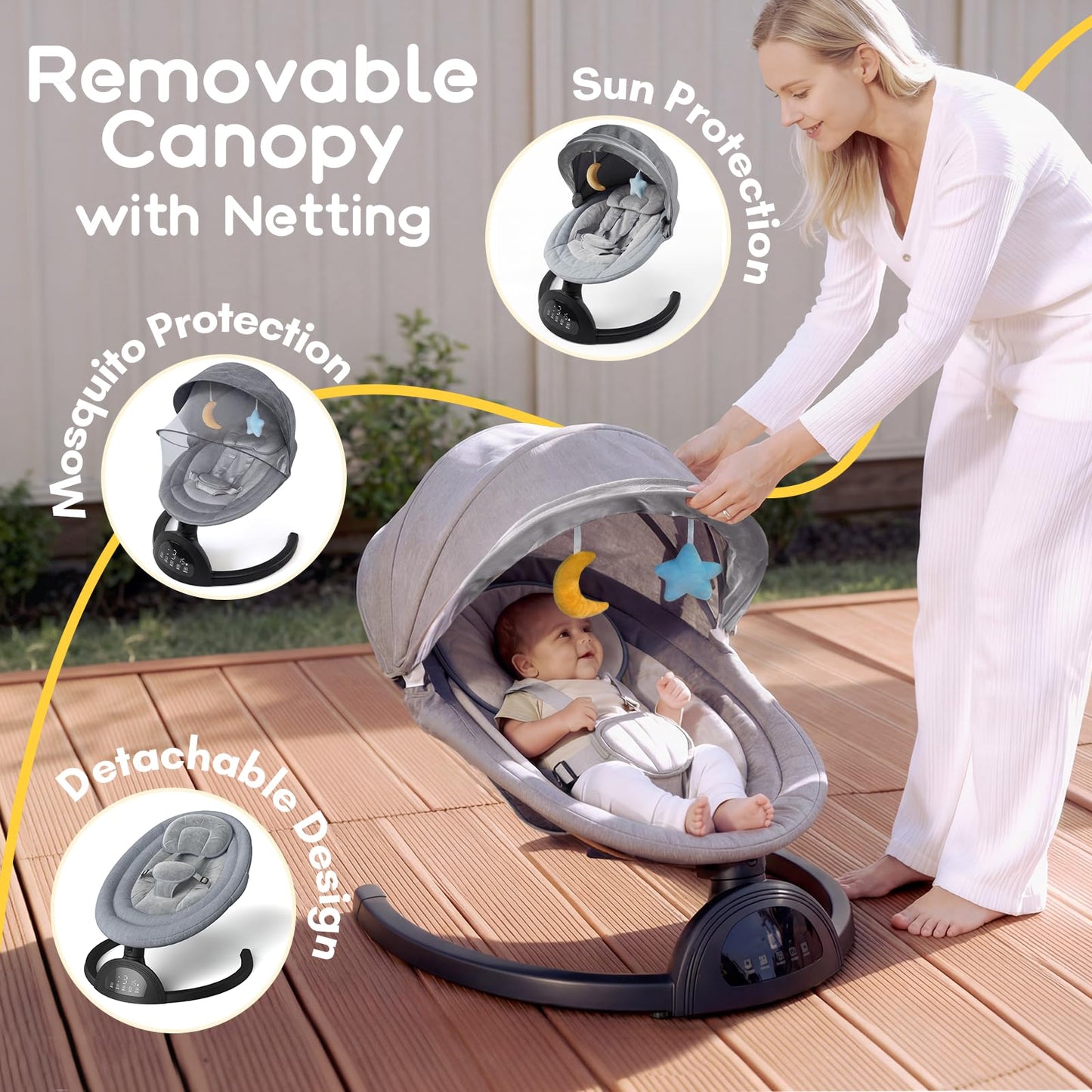 Baby Swings for Infants, Portable Baby Swing for Indoor and Outdoor, Bluetooth Baby Swing with Music Speaker, 5 Point Harness Belt, 5 Speeds and Timing