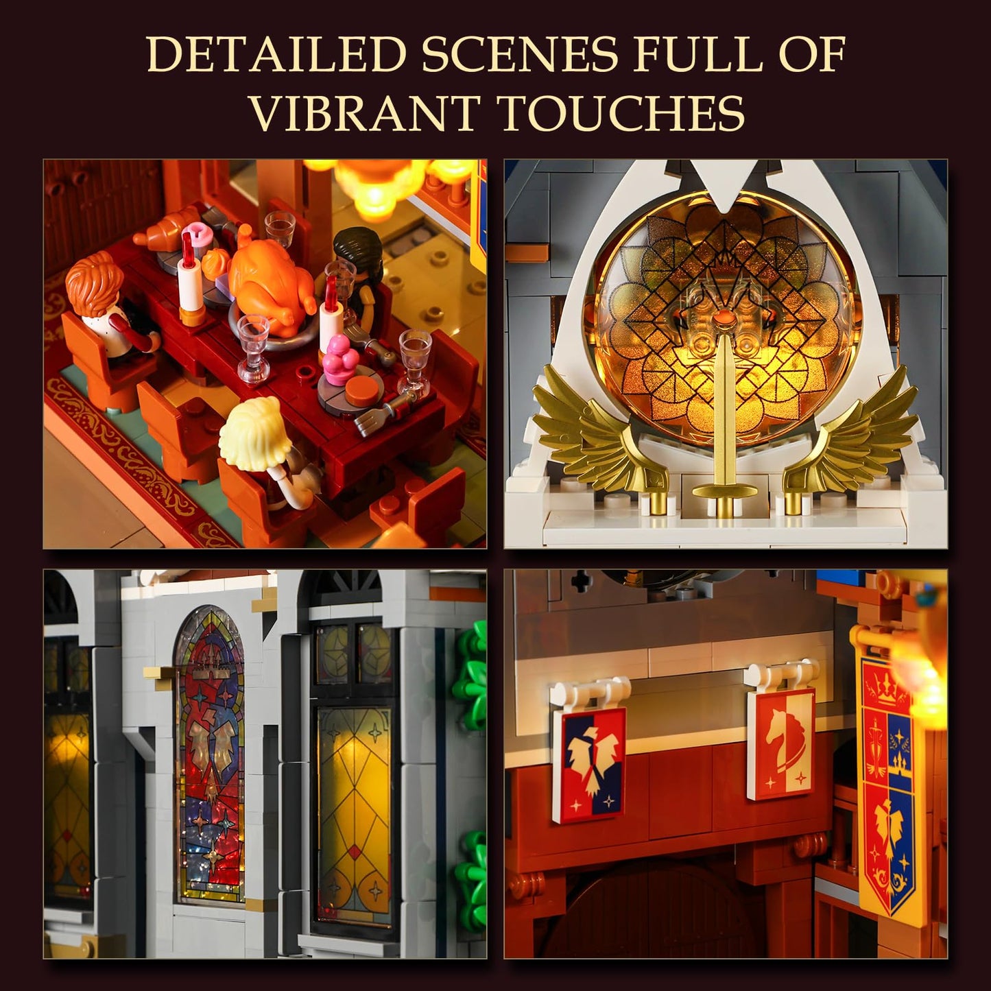 LUMIBRICKS Medieval Castle Banquet Hall Lighting Building Bricks Set - Middle Ages City Town Modular Collection Display Kit with Minifigures 3232 Pcs for Adults & Teens