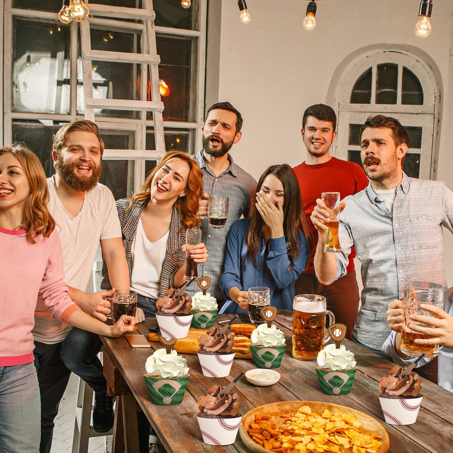 Geiserailie 100 Sets Baseball Cupcake Toppers and Wrappers Liners Baseball Party Decorations Sport Party Cake Supplies for Sport Themed Birthday Baby Shower Decorations Supplies