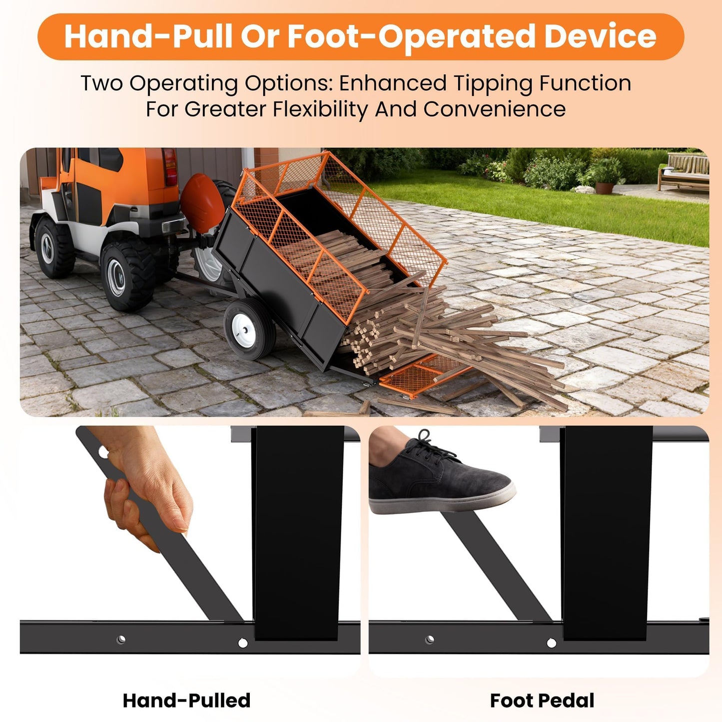 Heavy Duty 17 Cu.Ft Steel Utility Trailer – 750 lbs Capacity Dump Trailer with Quick Release, Mesh Sides, All-Terrain Tires, Hitch for ATV, UTV, Mower, Yard & Garden Cart