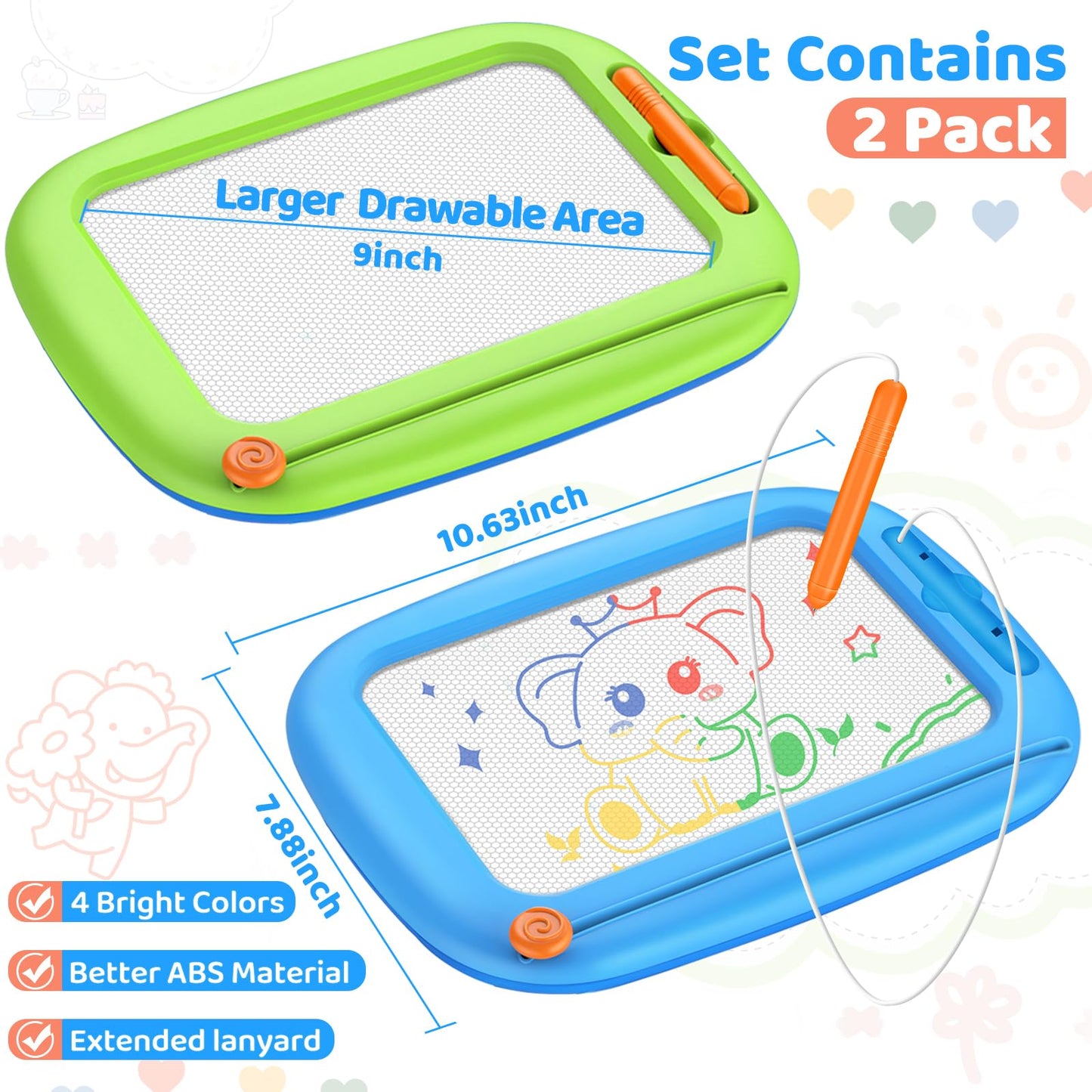 2 Pack Magnetic Drawing Board, Toddlers Toys Ages 1-2 & 2-3, Learning and Educational Writing Painting Doodle Pad for Toddlers for 1 2 3 Year Old, Ideal Christmas Birthday Gifts for Kids Boys Girls