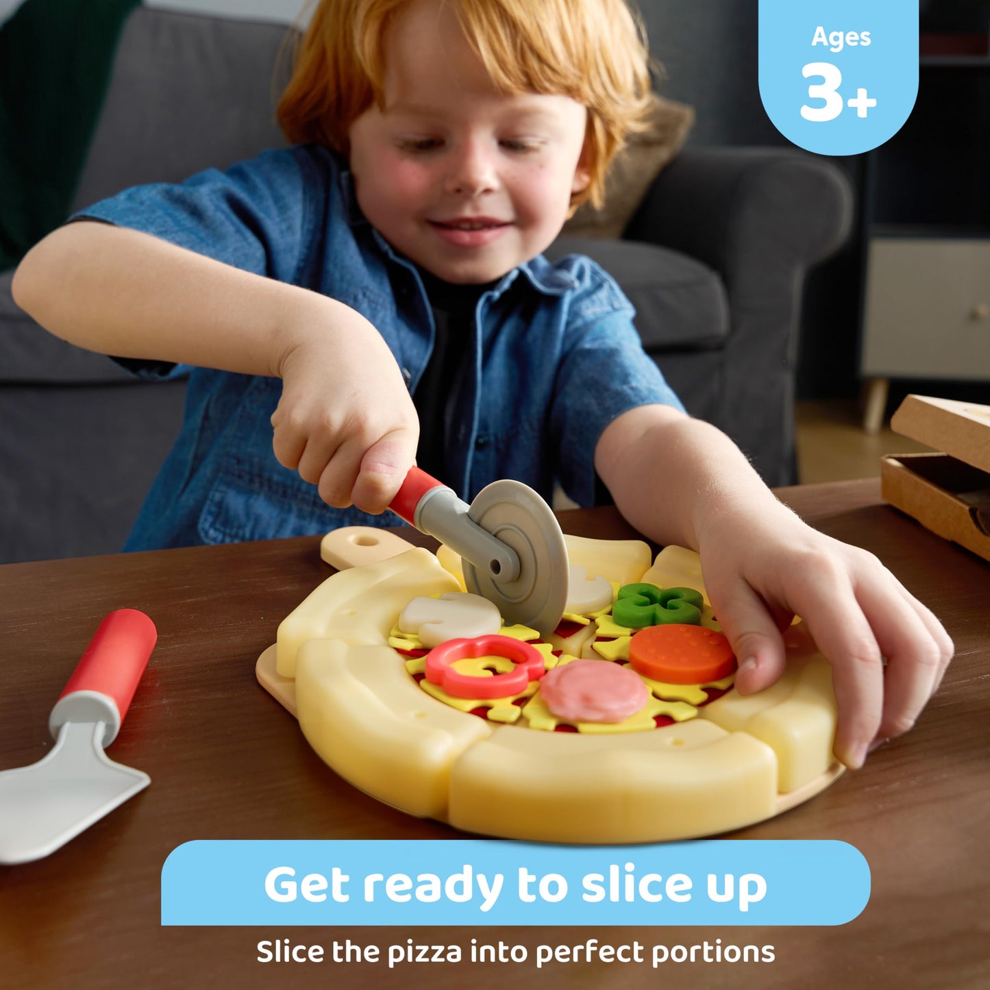 lalalark Play Food Toddler Toy - Pizza Toy with 18 Toppings - Pretend Cutting Food for Kids - Craft 'n Crust - Interactive Check Out - Play Money - Cooking Kitchen Accessories for Boys and Girls