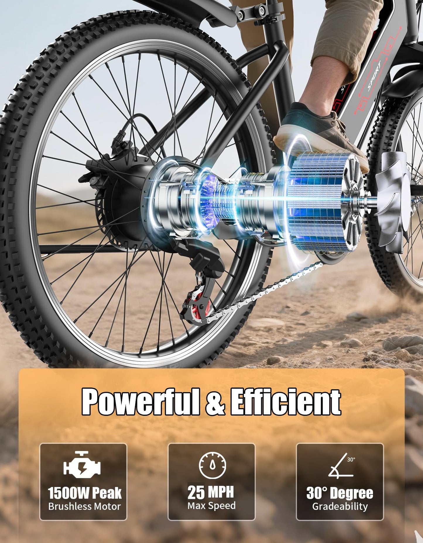 Electric Bike for Adults, 1500W Peak E bike with 48V 12Ah Internal Removable Battery, 26" Electric Bicycle Up to 25MPH, 65 Miles Long Range, 5 Modes & 7 Speeds, Lightweight Cruiser E-bike for Commute