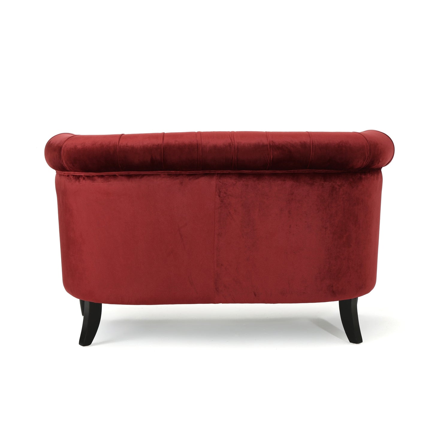 GDFStudio Melaina Tufted Chesterfield Velvet Loveseat with Scrolled Arms, Garnet and Dark Brown