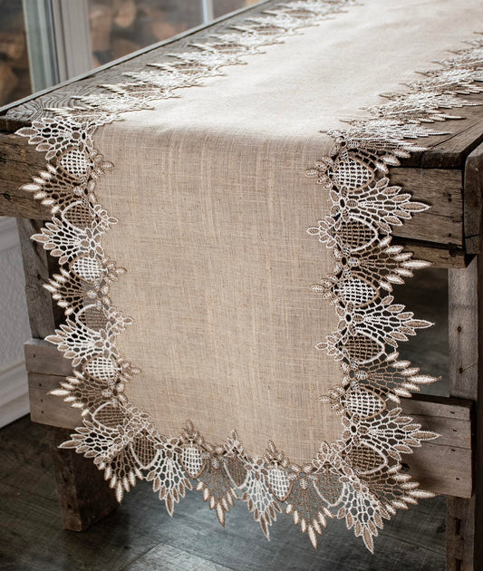 Lace Runner Neutral Earth Tones Table Runner Dresser Scarf Coffee Table Runner (16Wx36L)