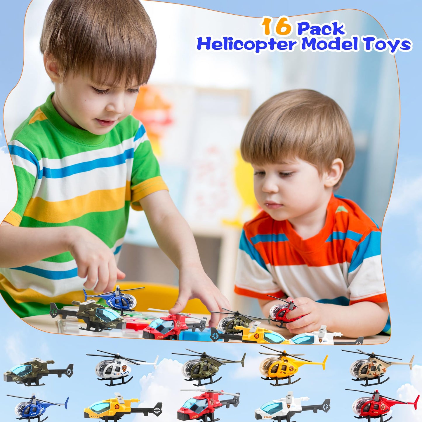 16 Pack Diecast Helicopters Toy Small Helicopters Model Police Fire Engineering Military Helicopters for Kids Birthday Children's Day Party Gifts Classroom Rewards