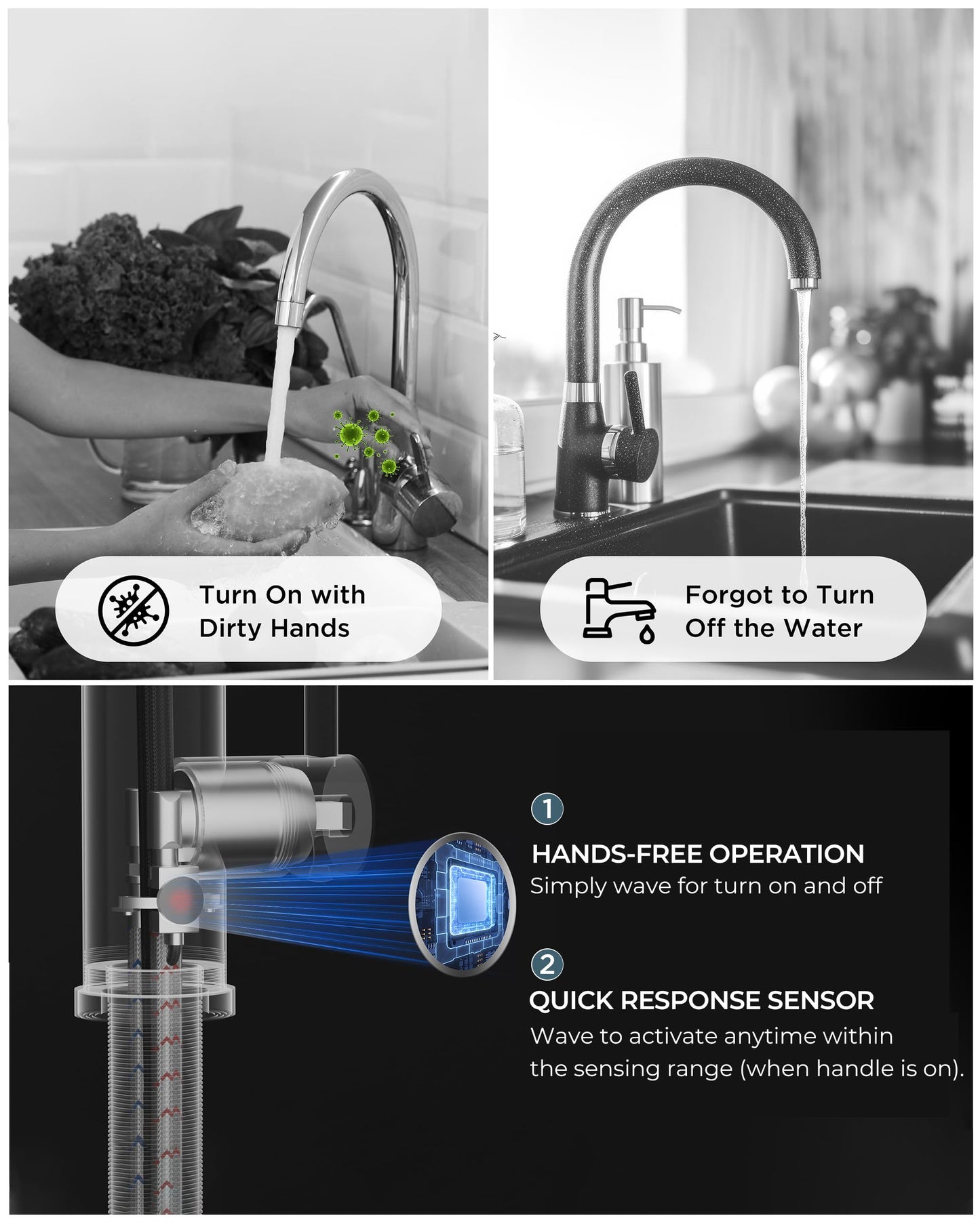 FORIOUS Touchless Kitchen Faucet with Pull Down Sprayer, Brushed Nickel Hands-Free Smart Motion Sensor Sink Faucet Single Handle Contemporary, Suitable for Farmhouse Laundry Camper RV Bar