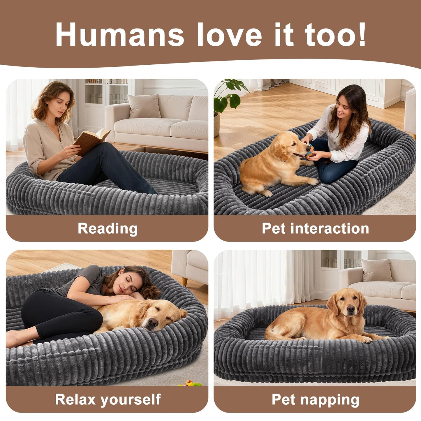 Human Dog Bed for Adult,70"x38"x10" Extra Large Human Pet Bed,Orthopedic Washable XL Dog Bed with Memory Foam (Darkgrey)