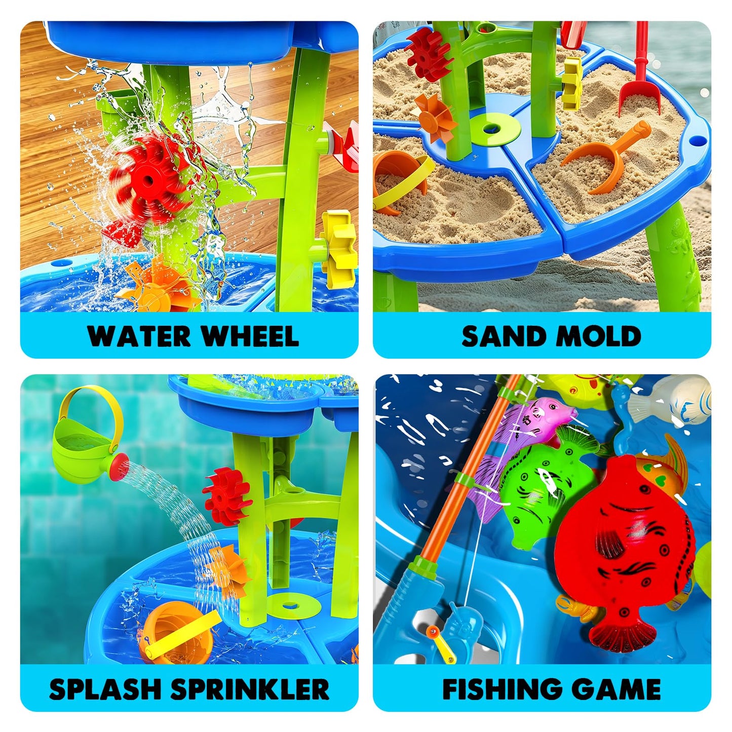 CozyBomB™ Water Table for Toddlers 3-5 | Outdoor Toys Water Play Table, Magnetic Fishing Toy Game, Summer Splash Pond Showers Sand Activity, Sensory Party Birthday Gift Kids Ages 4-8 9-12