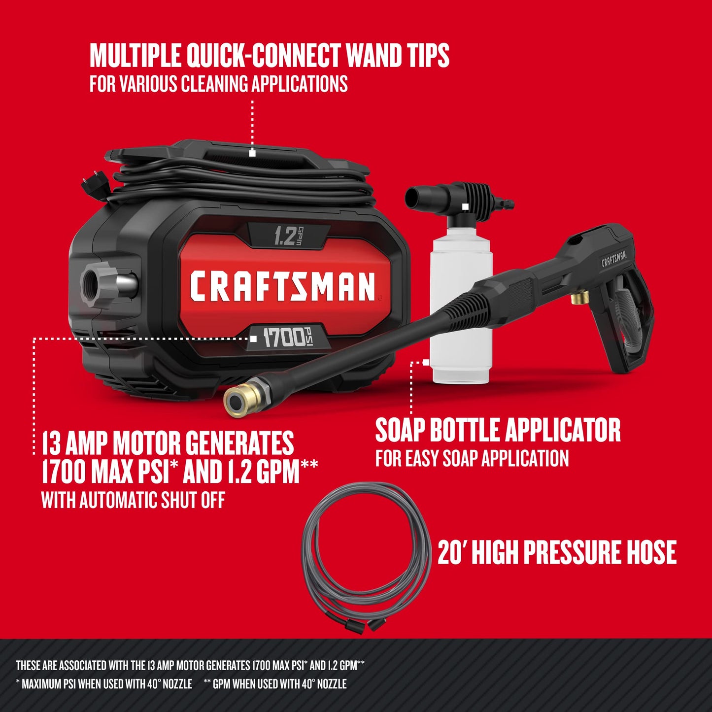 CRAFTSMAN 1700-PSI 1.2-GPM Electric Pressure Washer and 100 ft Flexon Garden Hose Bundle