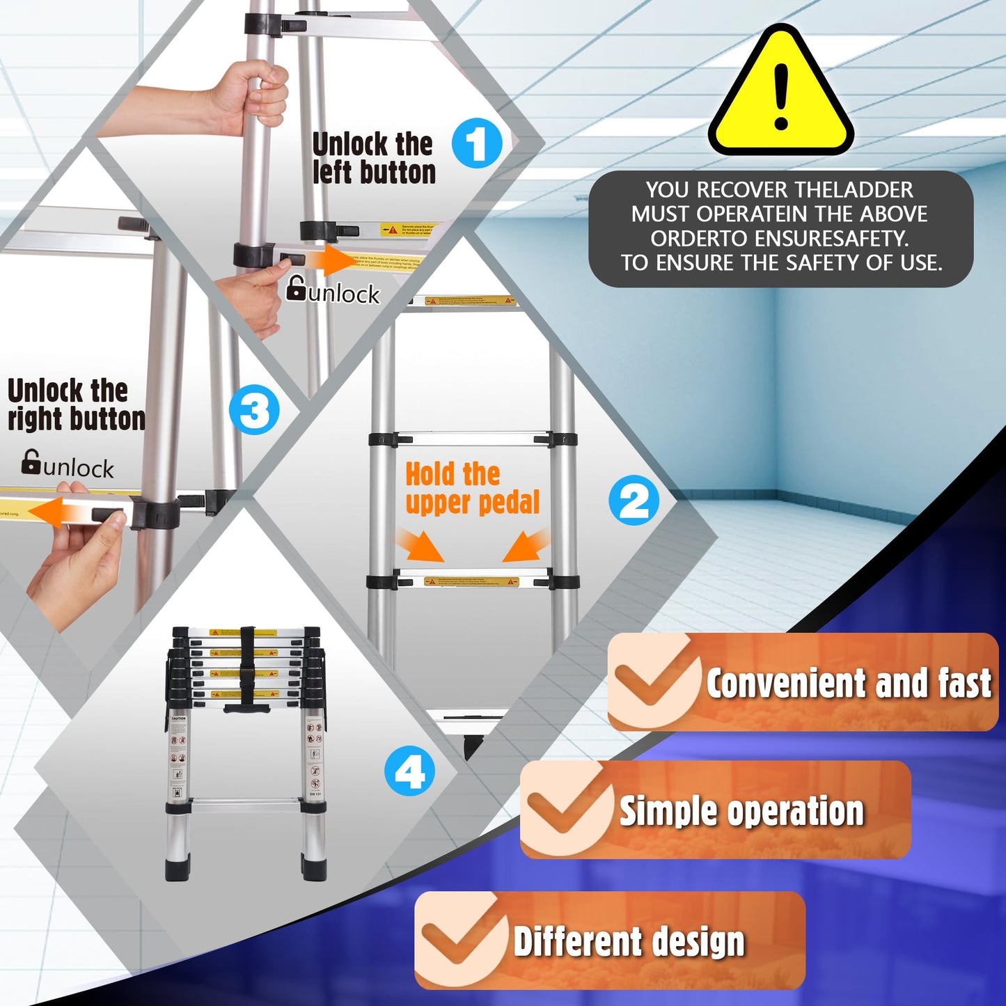 8.53 FT A-Frame Aluminium Telescoping Ladder,9+9 Step Ladder,330LB Load Capacity,Portable Telescopic Folding Extension Ladder Heavy Duty Collapsible (Sliver, 2.6m+2.6m/17FT A Frame)