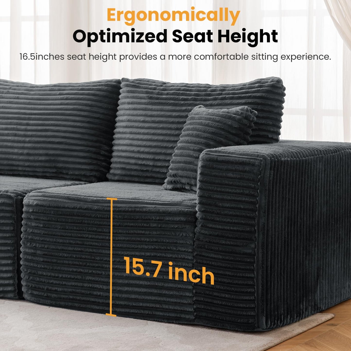 136" U Shaped Cloud Couch Modular Sectional Sofa with Deep Seat, 6 Seater Corduroy Couches, Boneless Couch with 2 Removable Ottomans, Sectional Couches for Living Room, No Assembly Required, Grey