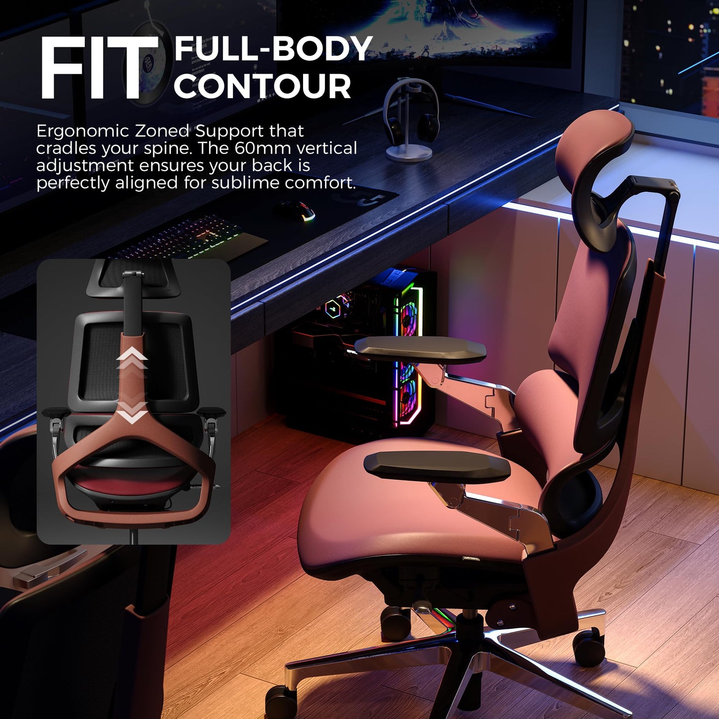 TOMU Ergonomic Executive Office Chair, Genuine Leather High Back Design with 5D Armrest & 3D Headrest for Gaming, Home and Work, Cool and Luxury (RED)