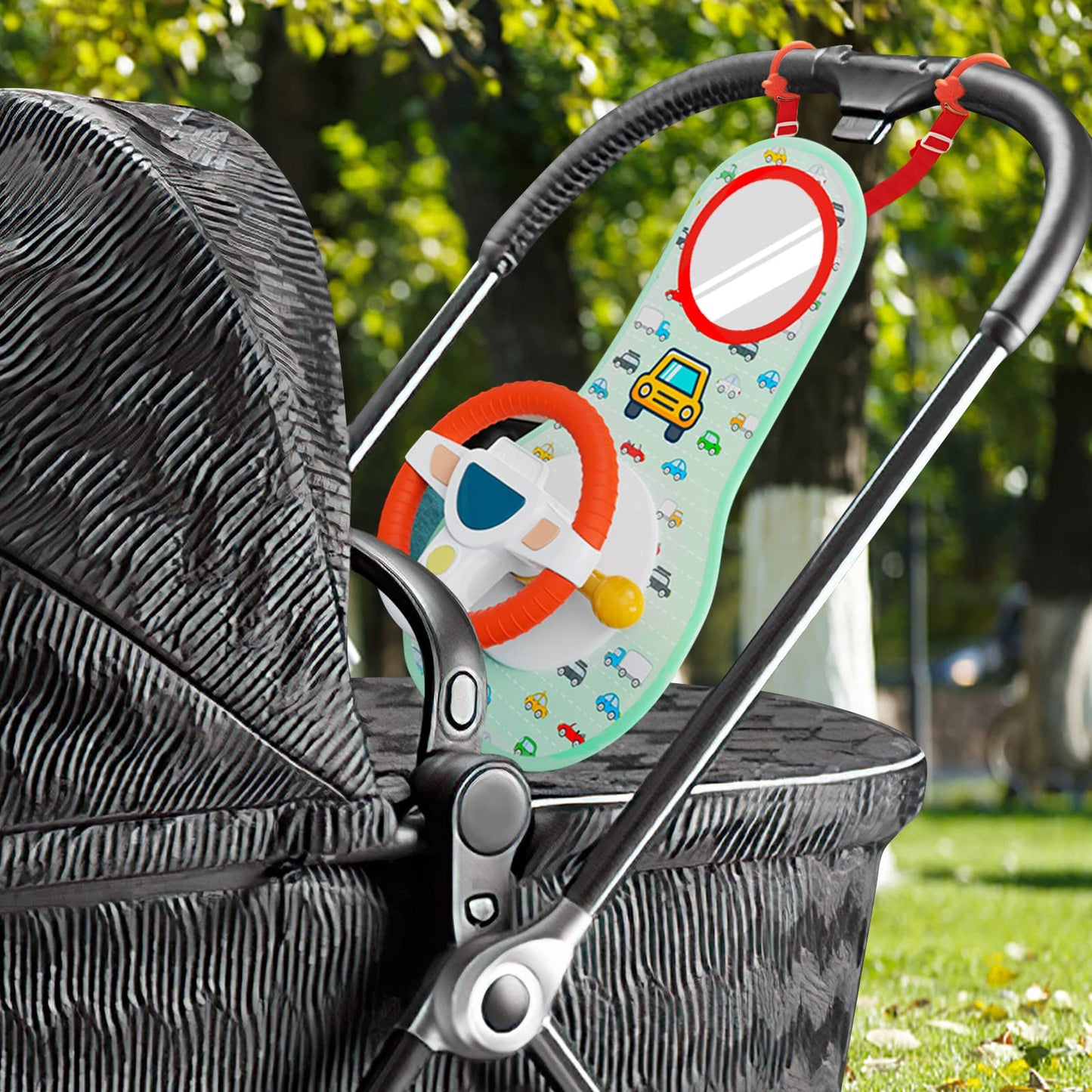 COVTOY Baby Car Seat Toys for Infants with Mirror, Steering Wheel, Music Lights, Driving Sounds - 6-12 Months