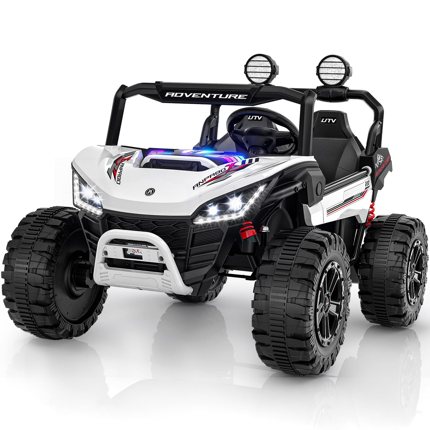 ANPABO 24V Ride On Toys for Big Kids, 2 Seater Ride on Car, 4x200W Kids Electric Car w/Remote, Rainbow Lights, Max 5.1Mph, Shock-Absorbing Springs, Storage, Bluetooth, Gifts for Aged 3-12, White