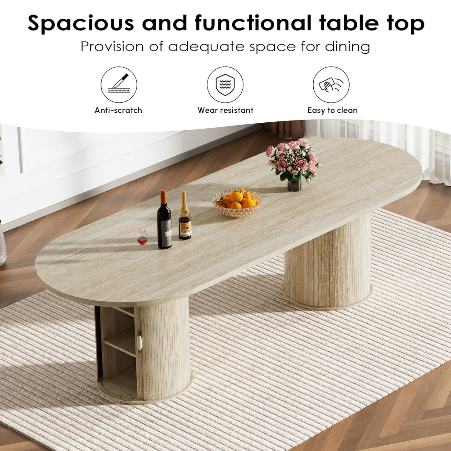 11 Piece Extendable Dining Table Set with 10 Green Upholstered Chairs, 63"-95" Faux Mars Oval Kitchen Table Set with Storage for 10, Space-Saving Expandable Dining Room Table Set w/Wood Fluted Base