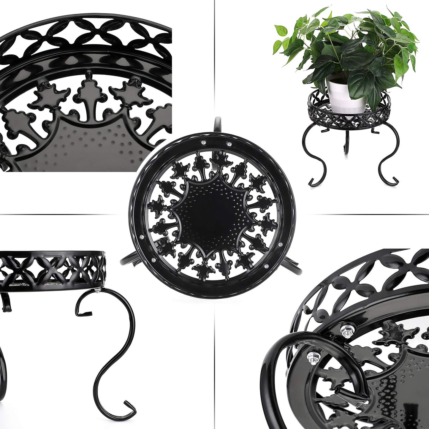 OwnMy Metal Round Plant Stand Indoor Outdoor Iron Flower Pot Holder, Heavy Duty Plant Stand Display Potted Rack for Home, Garden, Patio, Black