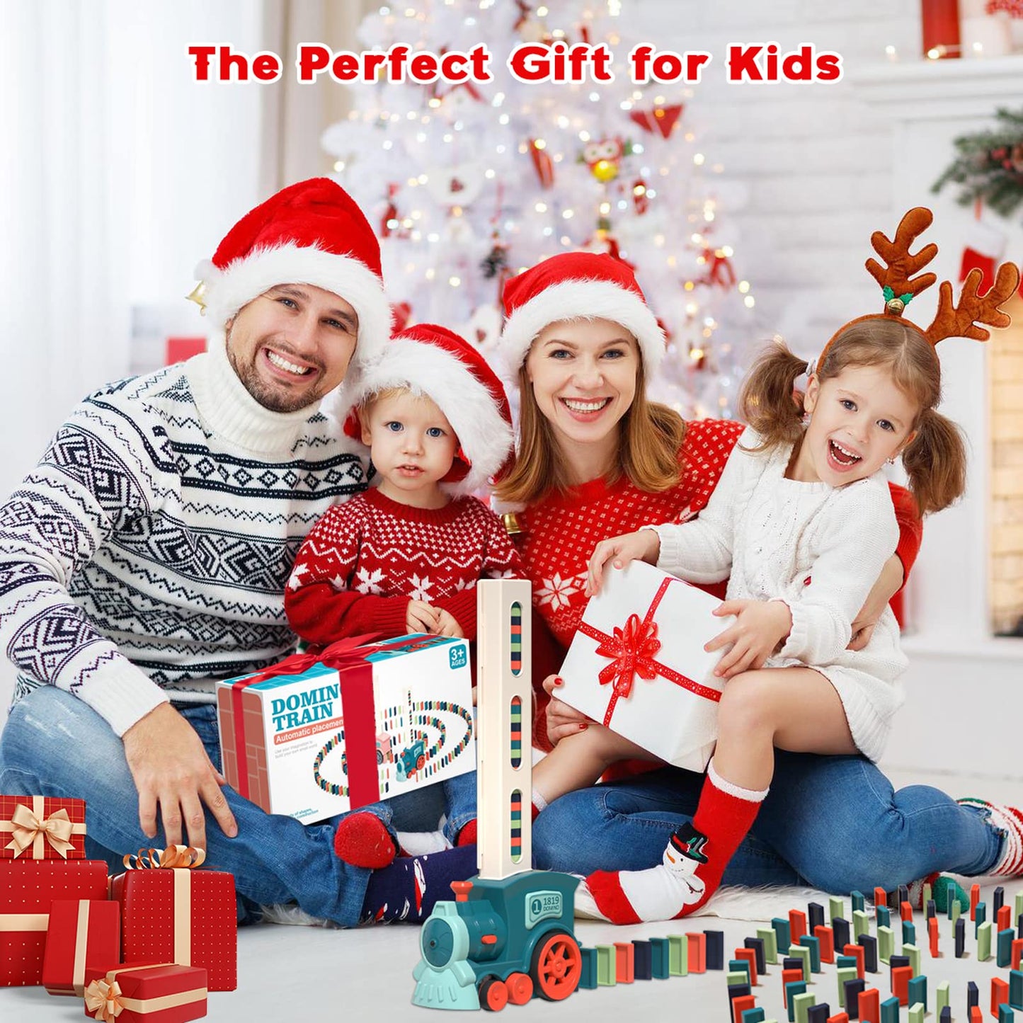 Noaideoi Domino Train Toy Set for Kids, Automatic Dominoes Blocks Building and Stacking Toys Creative Kids Games Early Education Christmas Birthday Gift Boys Girls Age 3 4 5 6 7 8 Year Old (Cyan)