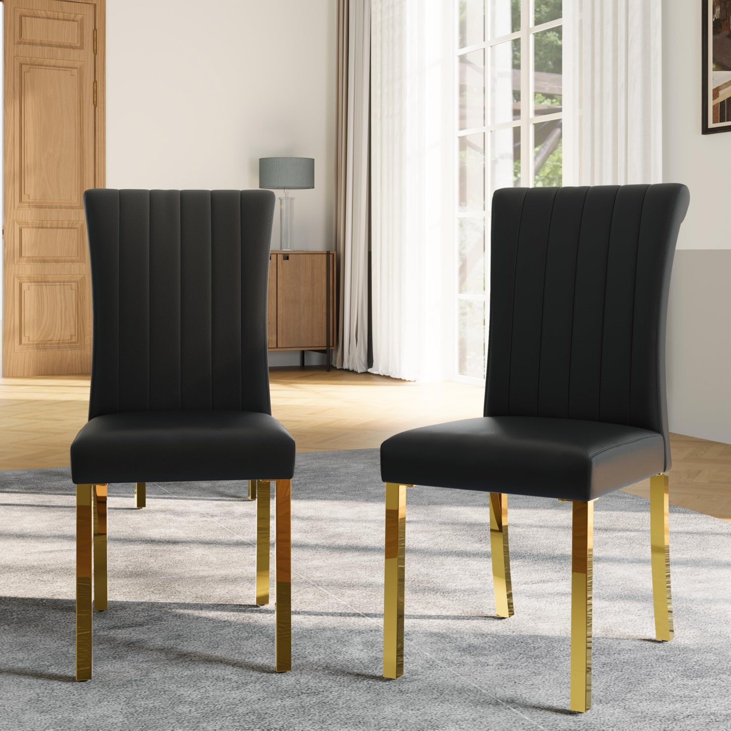 Asday Dining Table Set with 6 Chairs PU Upholstered, 80 Inch White Dining Table Polished Gold U Shape Legs, Modern Rectangle Dinner Table Set for Kitchen