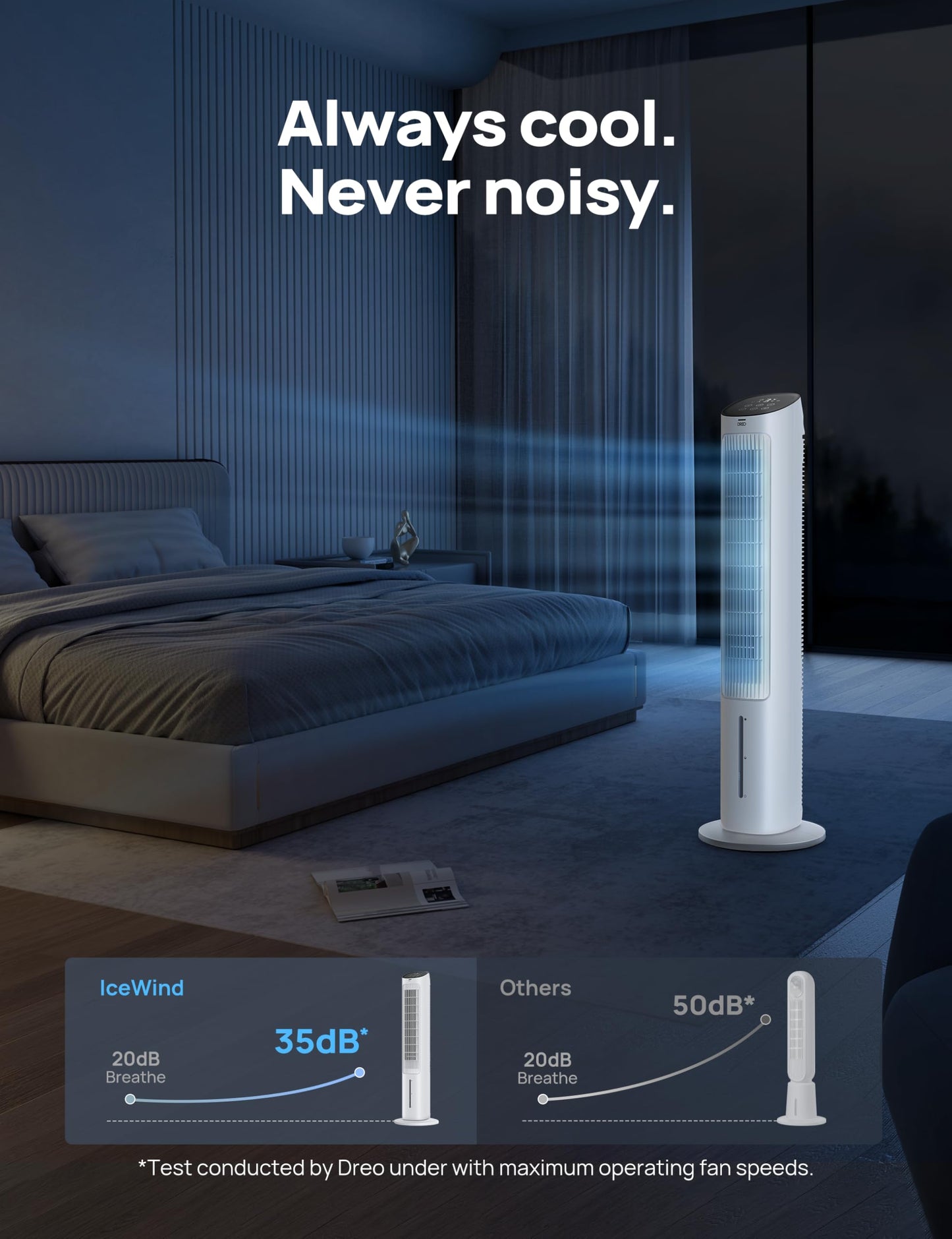DREO Portable Air Conditioners Fan, 40” Standing Fans that Blow Cold Air, Portable AC，80° Oscillating Evaporative Air Cooler，Removable Water Tank, Ice Packs, Remote Control, 4 Speeds, 7H Timer, White