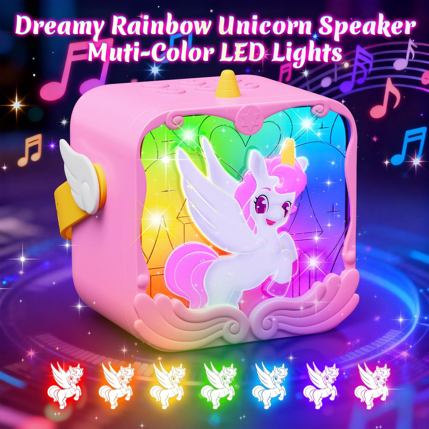Unicorn Karaoke Machine with Wings & Castle Lights,2 Gem Wireless Microphones&5 Magic Voice,Portable Mini Bluetooth Speaker,Singing Toy Birthday Gift for 3 4 5 6 7 8 9 10 11 12 Year Old Girls Age 3-12