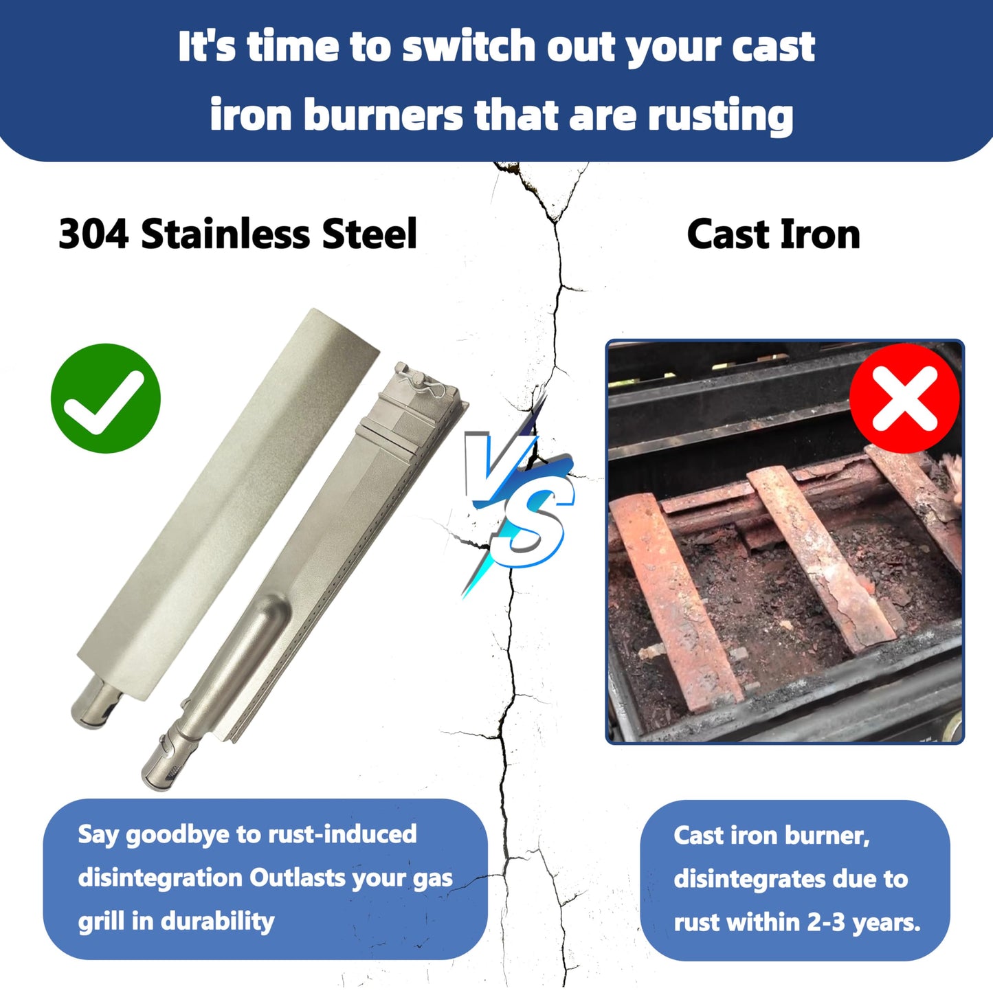 4-Pack 16516 Stainless Steel Burners 16 1/8", 4-Pack 16631 Flame Tamers, and 3-Pack 16520 Heat Plate Shields, Grill Replacement Parts Compatible with Bull, Lion, and Cal Flame 4-Burner Gas Grills