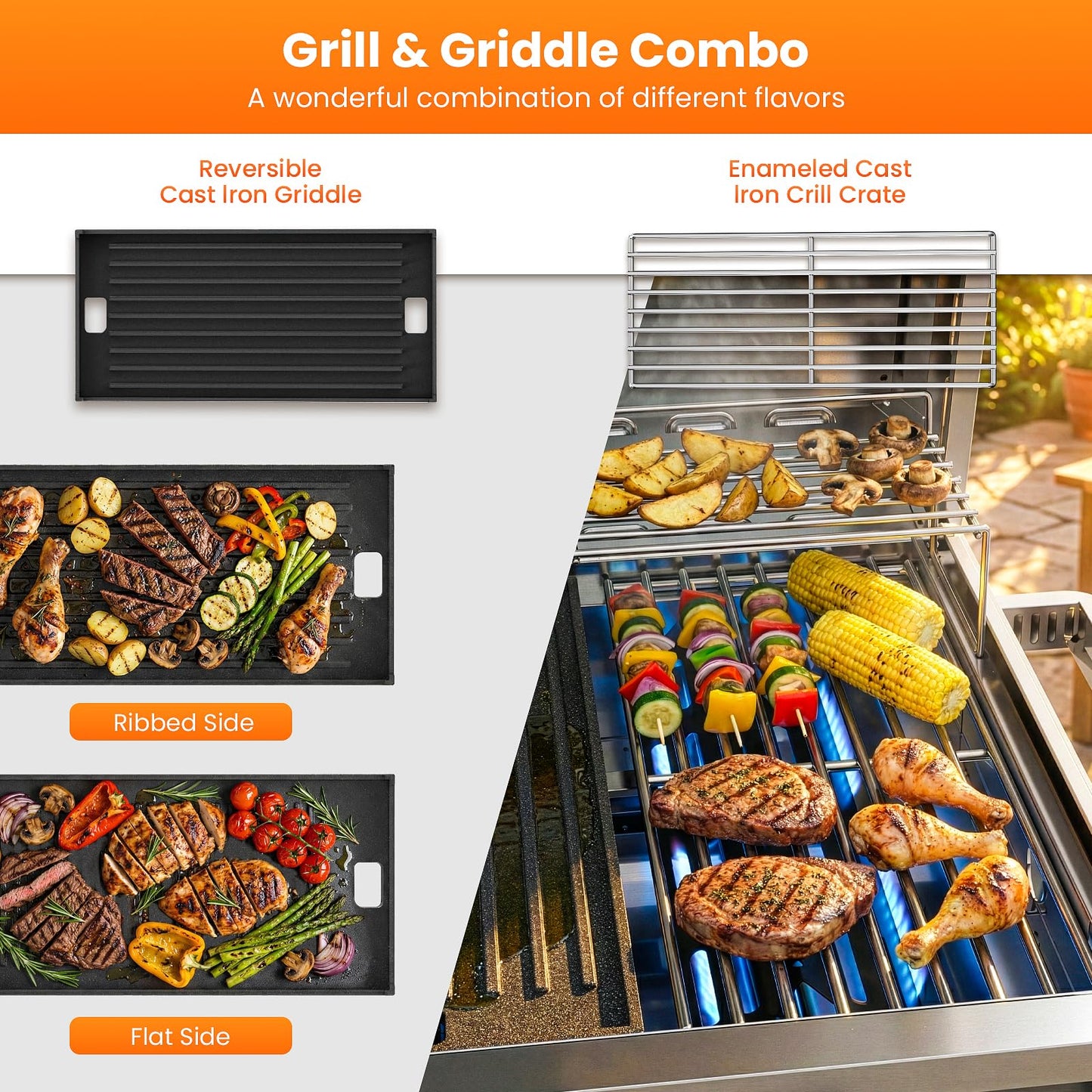 Cowsar Premium Dual-Burner Tabletop Gas Grill | 16,000 BTU Portable Propane Grill with 304 Stainless Steel & Dual Side Shelves – Compact Outdoor BBQ for Patio, Camping, and Backyard Grilling