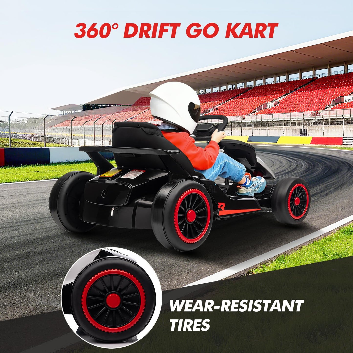 Electric Drift Go Kart for Kids, 200W Dual Motor & 7AH Battery, 8.1MPH Max Speed, 2 Seater Ride on Car with Dual Motor, 360° Drift & Speed Adjust, Kids Electric Vehicle 4 Wheeler, White