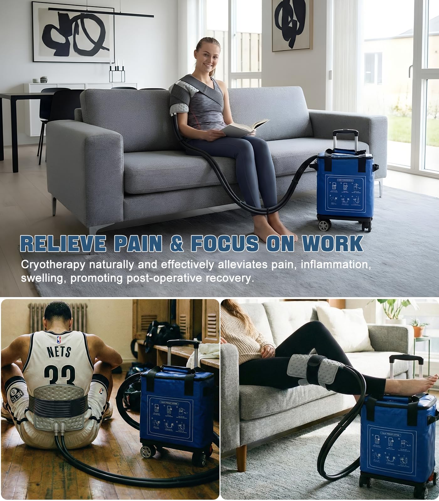Ice Machine for Knee After Surgery 19qt, Portable Cold Therapy Machine Knee Replacement Recovery, Pain Relief Cryotherapy System with Timer, Compression Pad fits Shoulder Hip Ankle