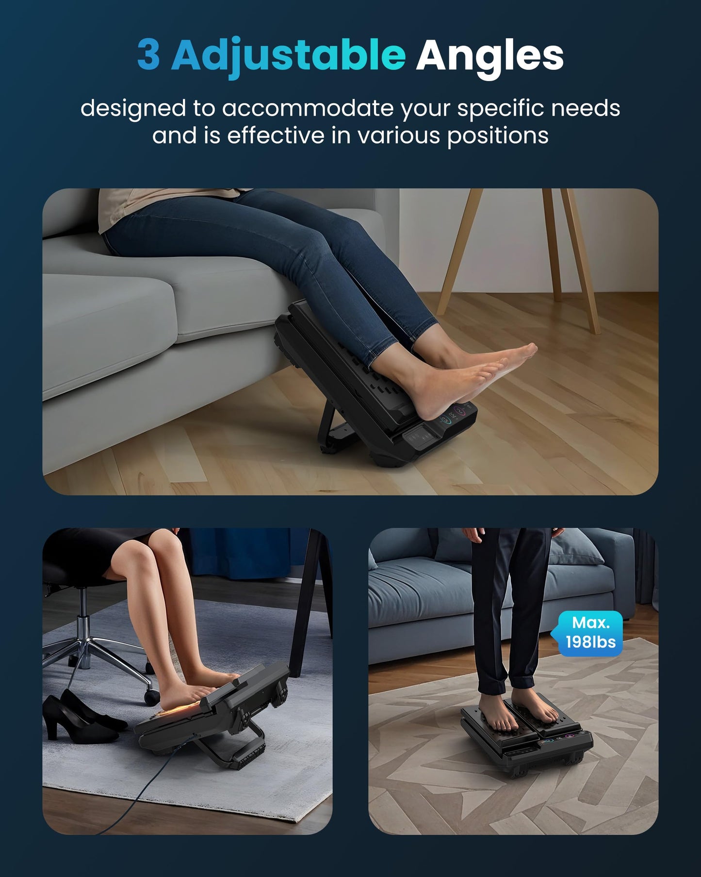 Foot Massager for Neuropathy,Plantar Fasciitis, High-Frequency Vibration Feet Massager with Heat, 30 Speed Levels & 3 Angles Relax Calf Leg and Foot for Circulation Pain Relief, Remote Control