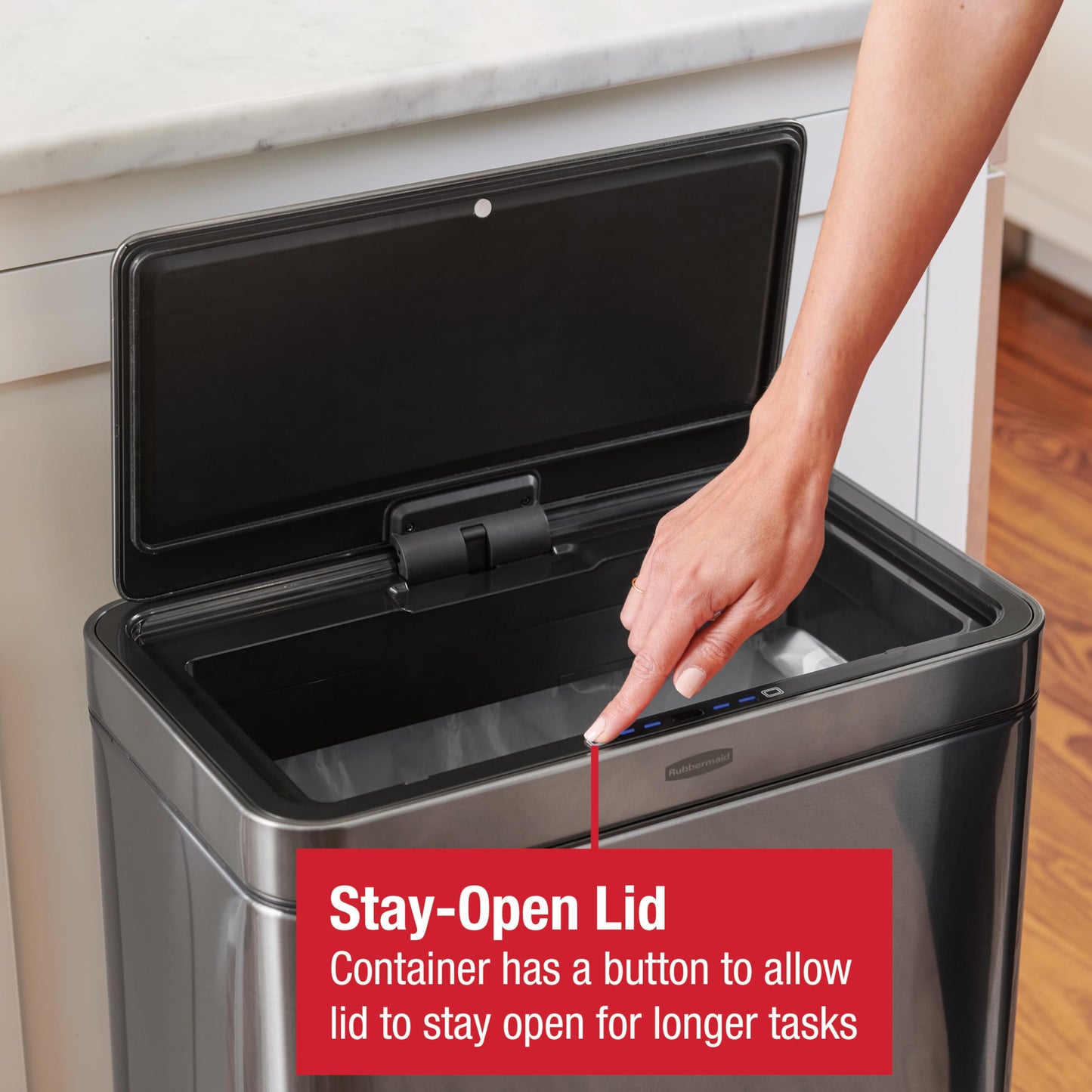 Rubbermaid Elite Stainless Steel Sensor Trash Can for Home and Kitchen Batteries Included 12.4 Gallon Charcoal for Home/Kitchen/Hotel/Lobby/Office
