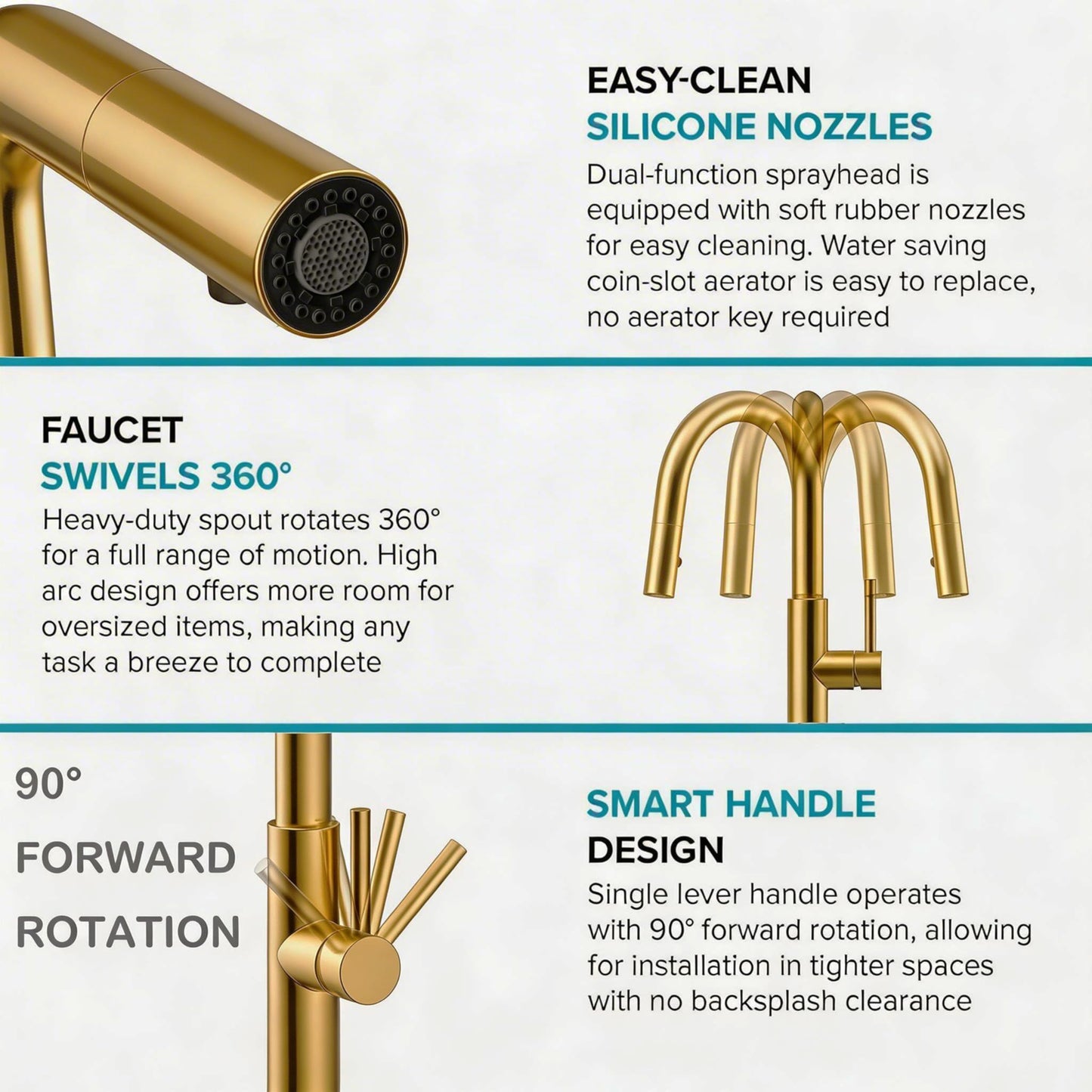 Voriva Kitchen Faucets with Pull Down Sprayer - Single Handle High Arc Stainless Steel Kitchen Sink Faucet, Modern Kitchen Faucets for Farmhouse Bar RV Laundry Camper Brushed Gold