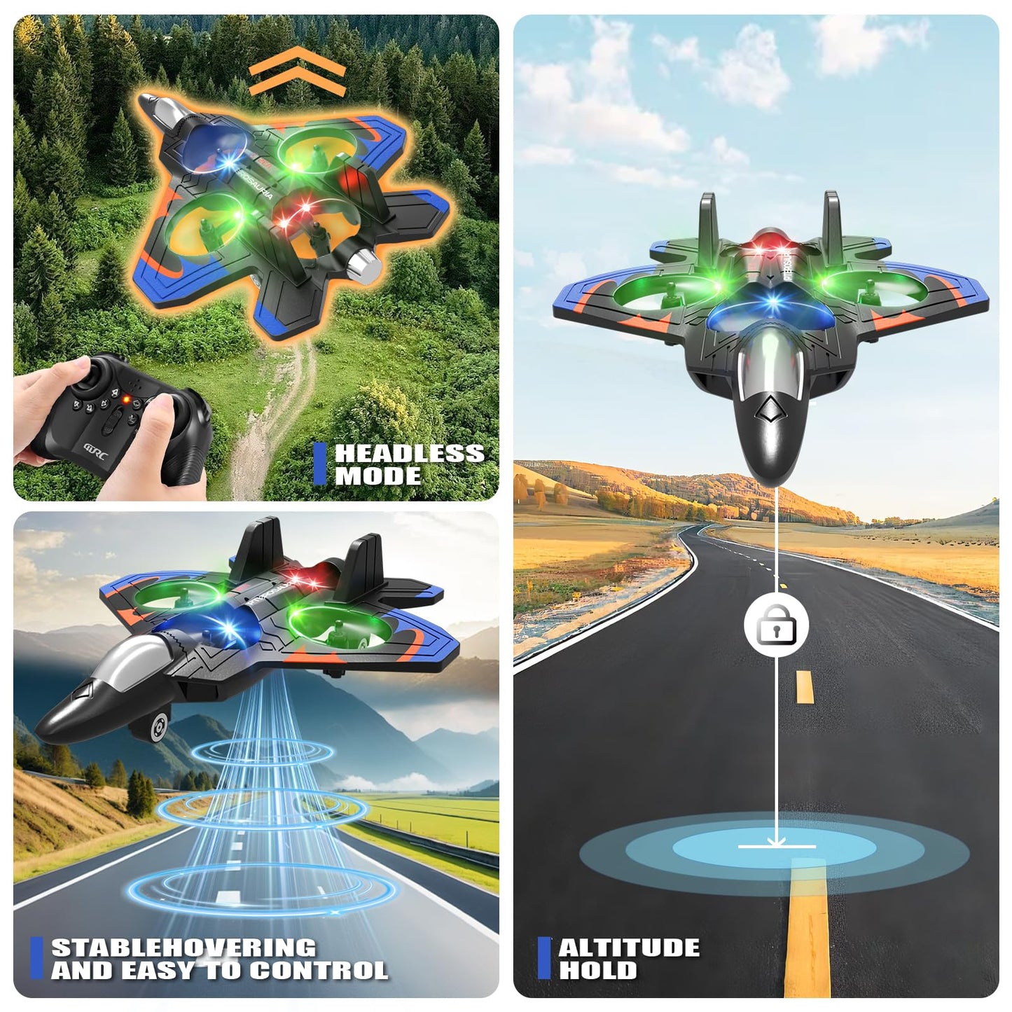4DRC V32 Foam RC Planes with 3 Batteries, Remote Control Airplanes for Kids Adults 8-16, RC Drone Airplane Helicopter Jet with Light, 360° Flip, Stunt Roll, Airplane Toy Gifts for Kids Boys Adults