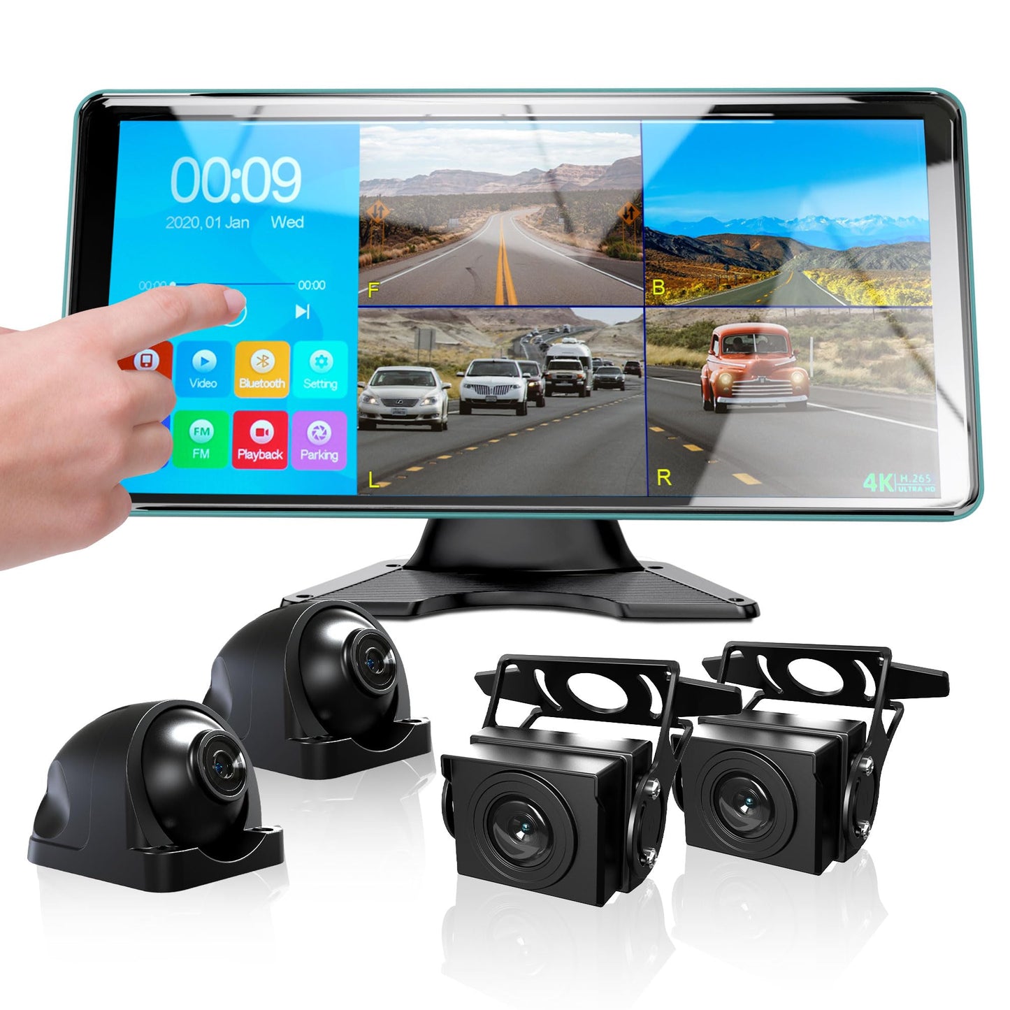 Ciascy 4K Backup Camera 4 Channel 360 Dash Cam with 10.36" Quad Split Touch Screen & 4 AHD Front Rear Sides View Camera w/DVR Recording Music Video Playback Avoid Blind for RV Semi Trailer Truck Van