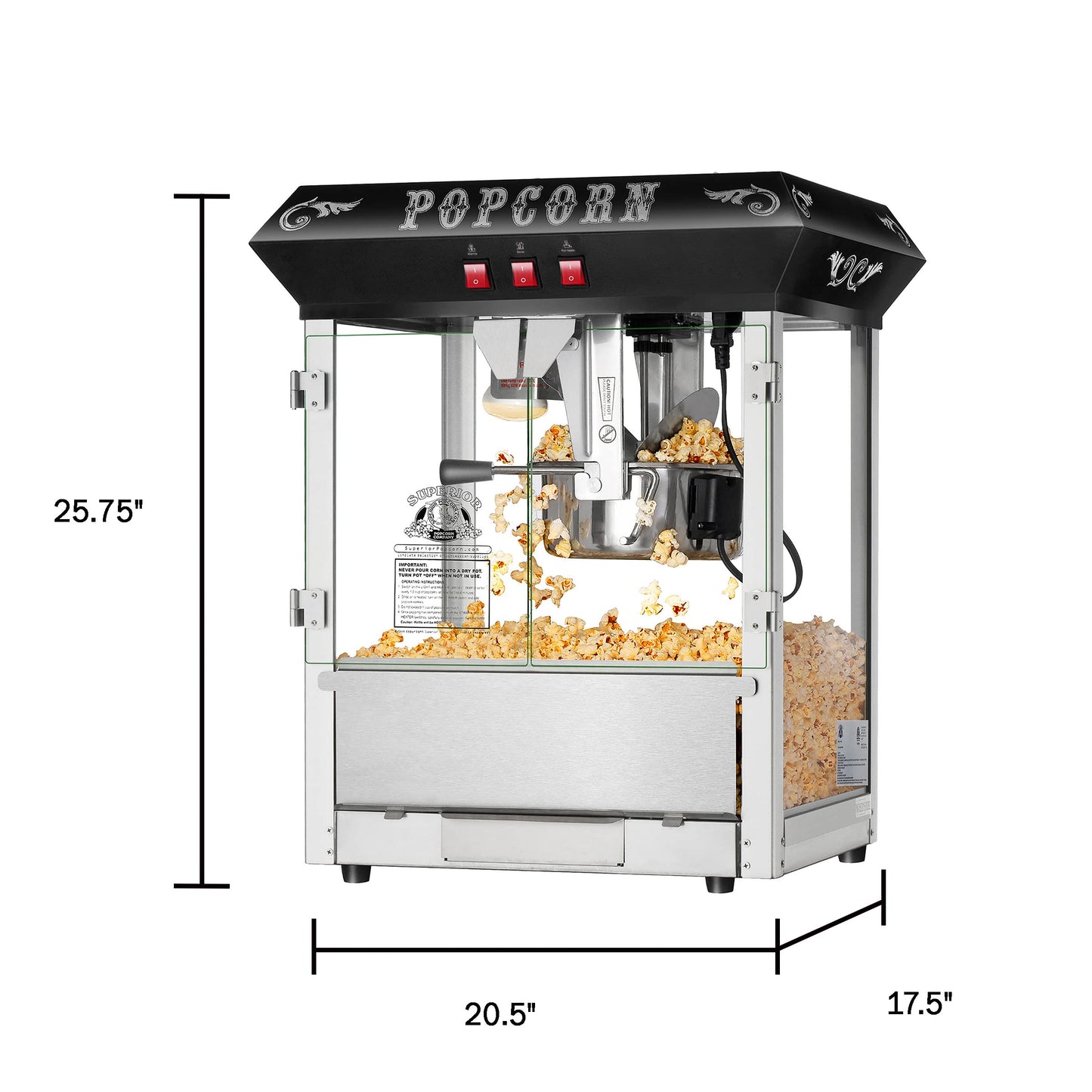 Superior Popcorn Hot and Fresh Popcorn Machine - Black, 8 Ounces