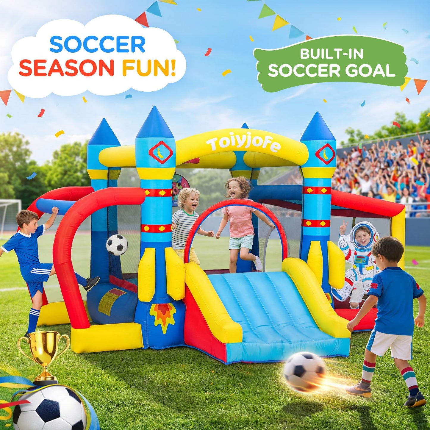 Bounce House for Kids 3-6, Space Adventure 11.5FT × 10FT Inflatable Bouncy Castle, with Slide & Ball Pit & Hoop & Soccer Goal & Blower, 7-in-1 for Indoor Outdoor Backyard Toddlers' Birthday Party