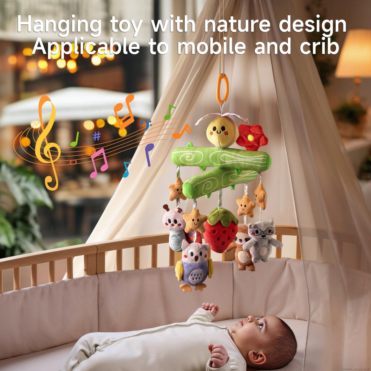 TUMAMA Baby Toys 0 3 6 12 Months, Crib Mobile Toys Bee Toy with Squeaky, Crinkle, Rattle, Montessori Newborn Sensory Baby Gym Stroller Crib Hanging Toy