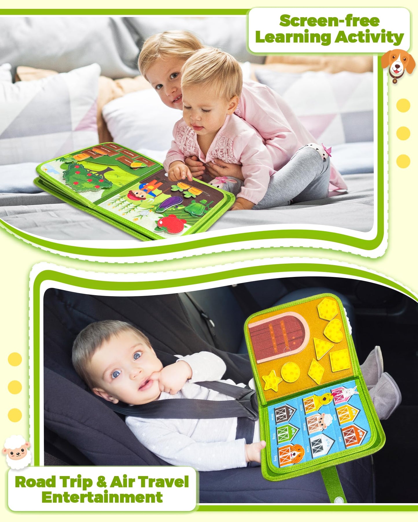 Busy Book for Toddlers 1-3, Montessori Toys for 1 2 Year Old Boy Girl Birthday Gifts, Busy Board Educational Learning Toys for 1+ Year Old, Toddler Airplane Travel Toy Farm Animals Activity Books