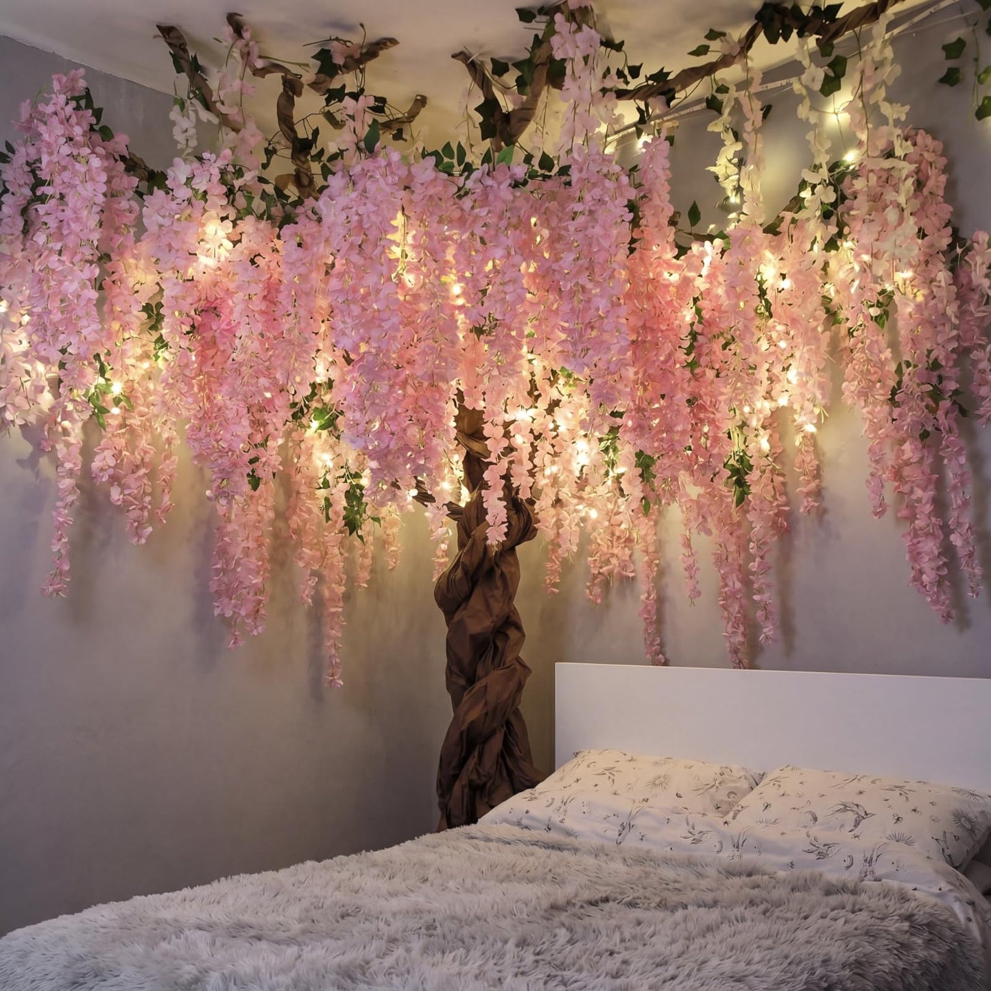 Giegxin DIY Wisteria Tree Hanging Flowers Branches 3D Paper Blossom Tree for Home Classroom Wall Spring Decor Fake Ceiling Flowers 20 Wisteria Branches for Indoor Bedroom Forest Background(Pink)